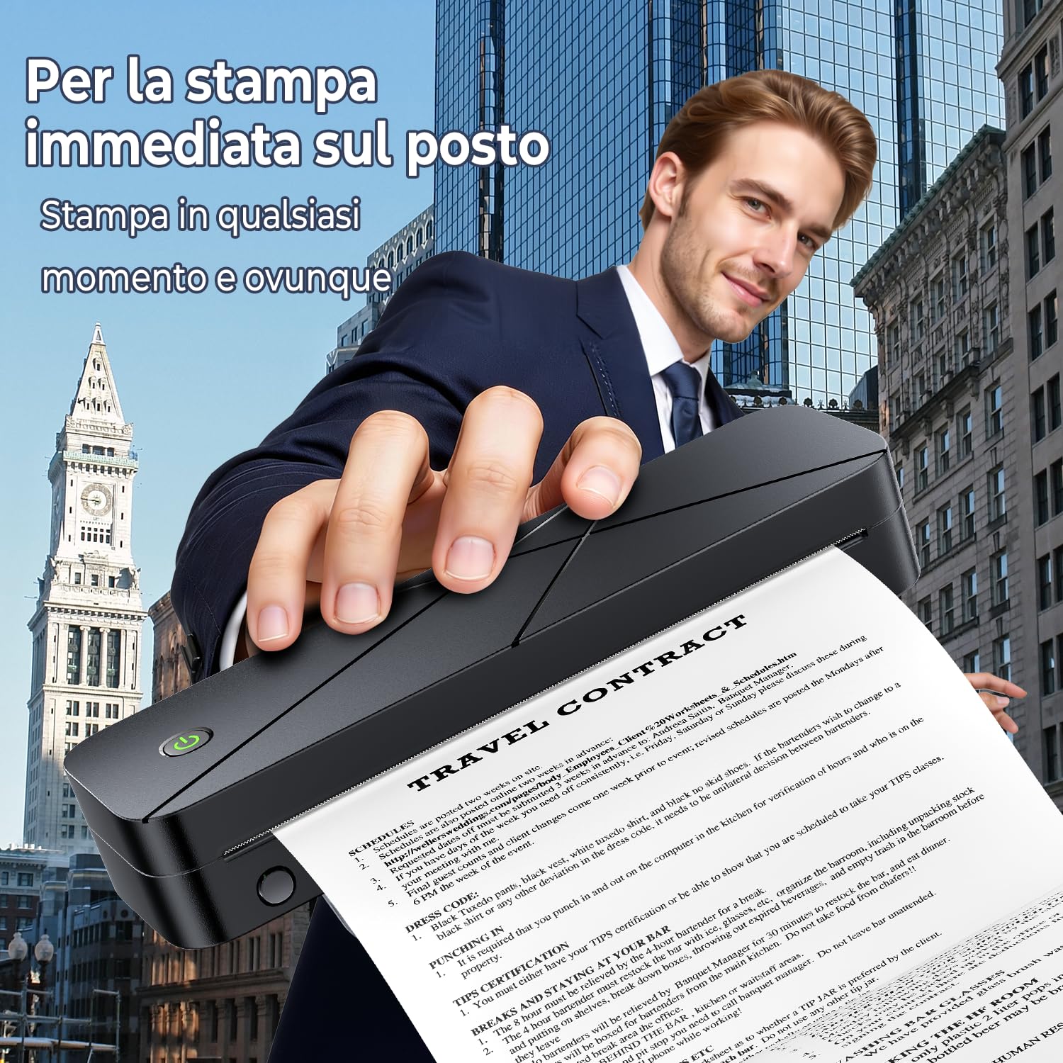 Stampante Portatile A4 Termica Senza Inchiostro Bluetooth per Telefono Laptop Auto Casa Ufficio