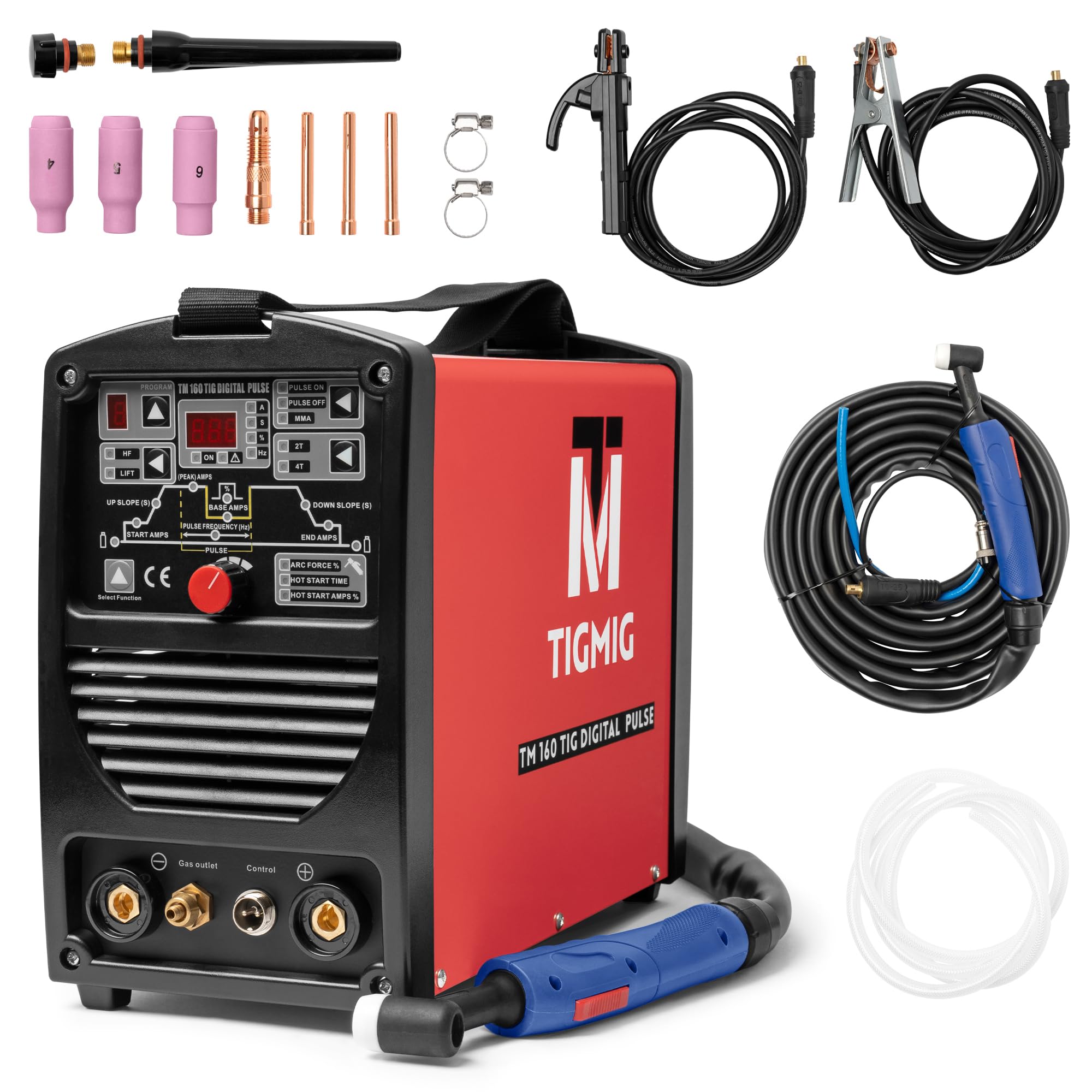 TIGMIG Soldadora inverter DC & Pulse TIG y DC MMA, modelo TM160 TIG DIGITAL PULSE, hasta 160A, tecnología IGBT, funciones LIFT TIG & HF TIG, 32 bits MCU, 2T/4T, asistencia y garantía Italia