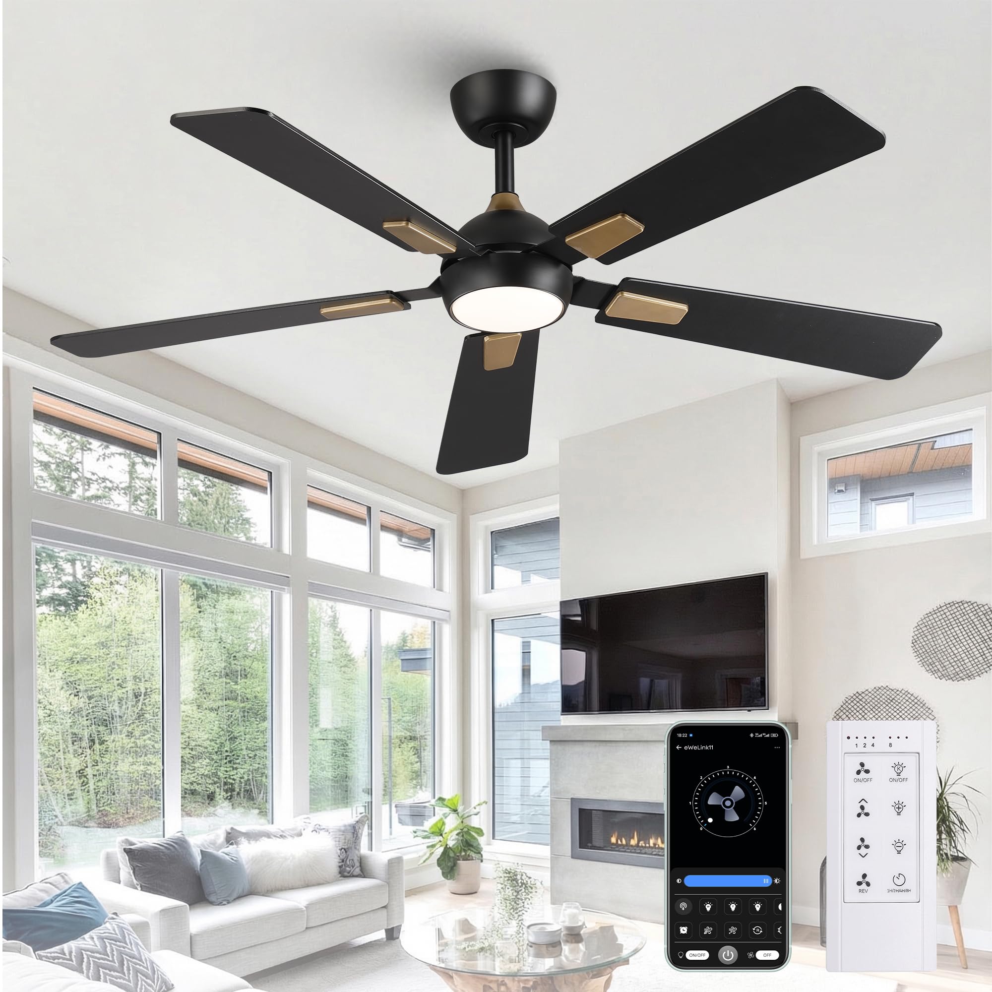 52 Inch Ceiling Fan with Lights & Remote, 6-Speed Quiet DC Motor - image 1