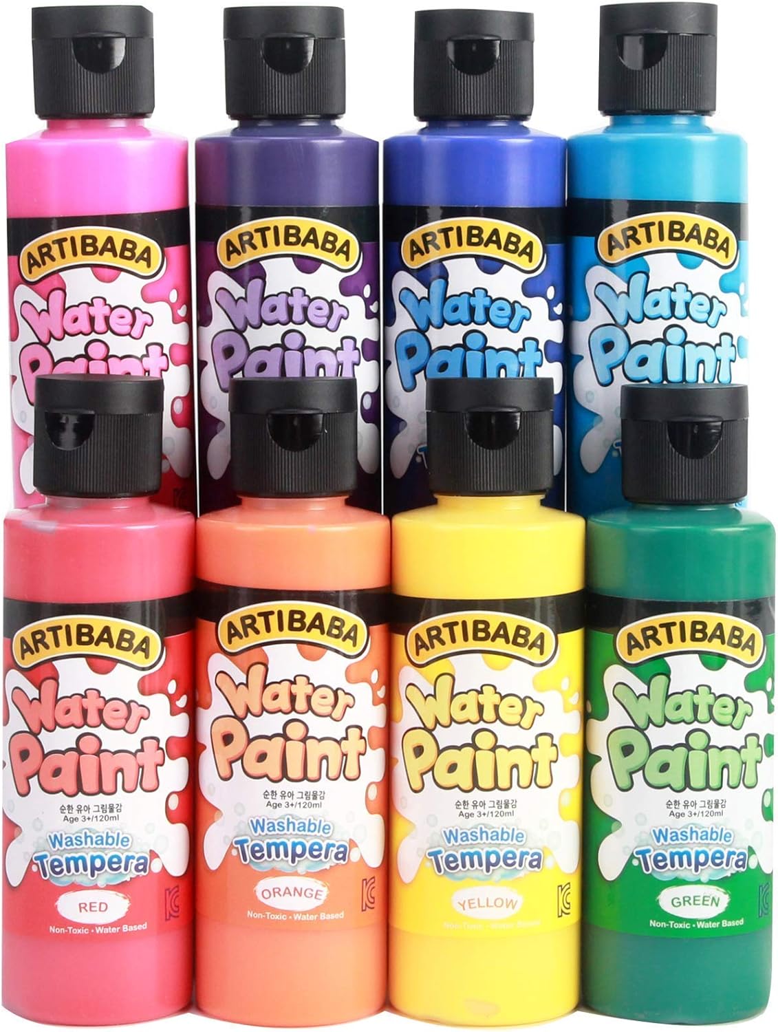 Washable Tempera Paint 8 Color Set 4 oz. Premium Vibrant Rich Color for Painting Drawing Art Class Canvas Paper Rock Wood Easy to Wash Off Water Based Watercolor