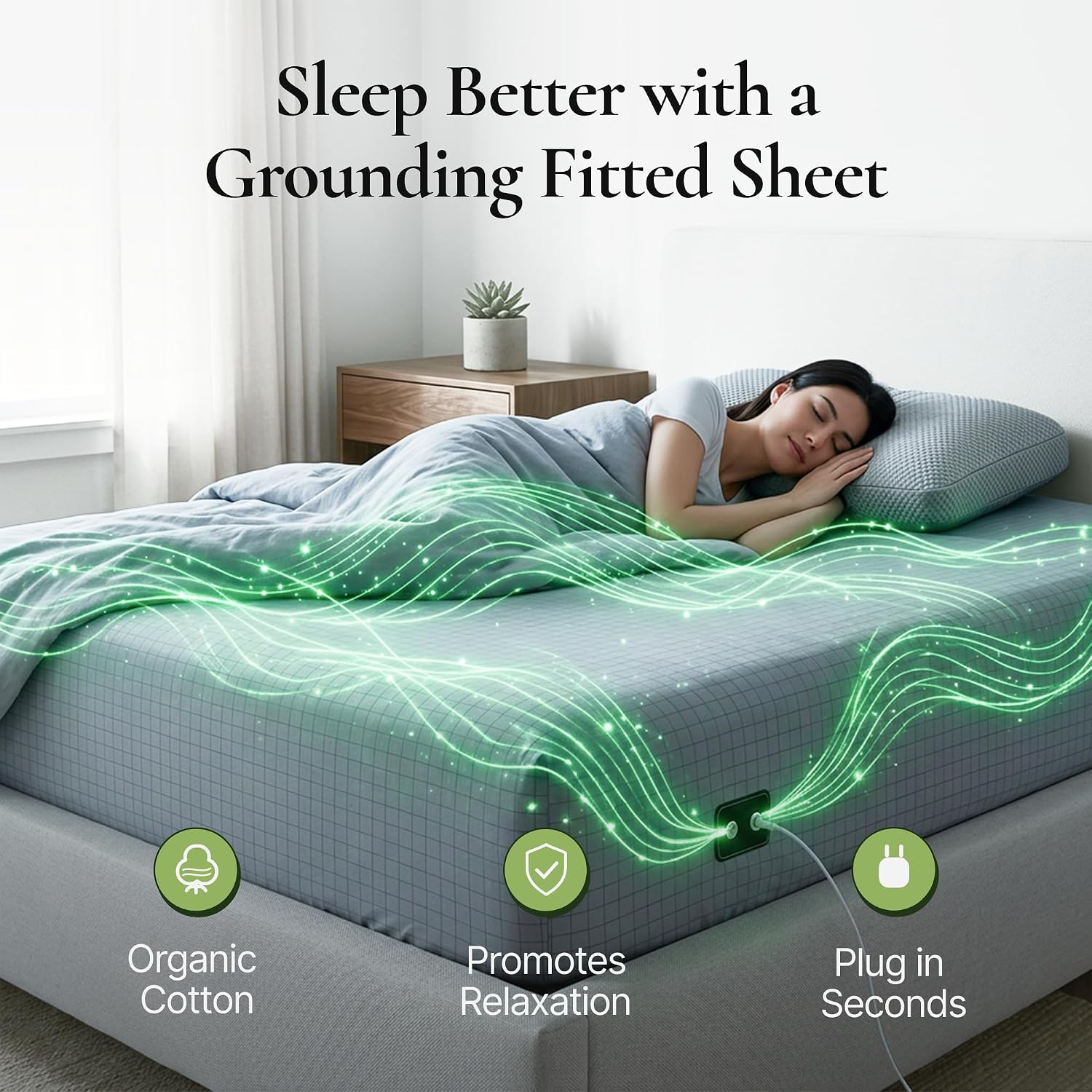The Grounding Co. Fitted Terra Grounding Sheets Single Size – Premium Organic Cotton Earthing Sheet with Silver-Infused Threads– for Sleep, Recovery & Wellness – Gray