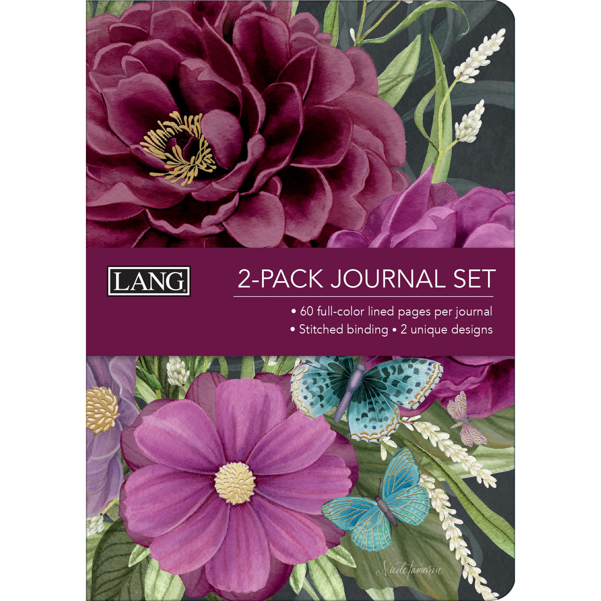 Lang Midnight Garden Tagebücher – 2er-Pack, Je 60 Farbige Seiten, Liniert, Genähte Bindung