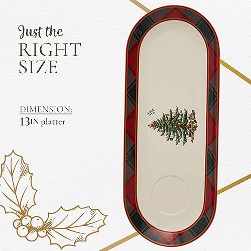 Miniatura 7 de Spode Colección de árbol de Navidad  Tartán de 2 piezas para astillas y salsas, mide 13 pulgadas, hecho de loza fina, para salsas y aperitivos, apto