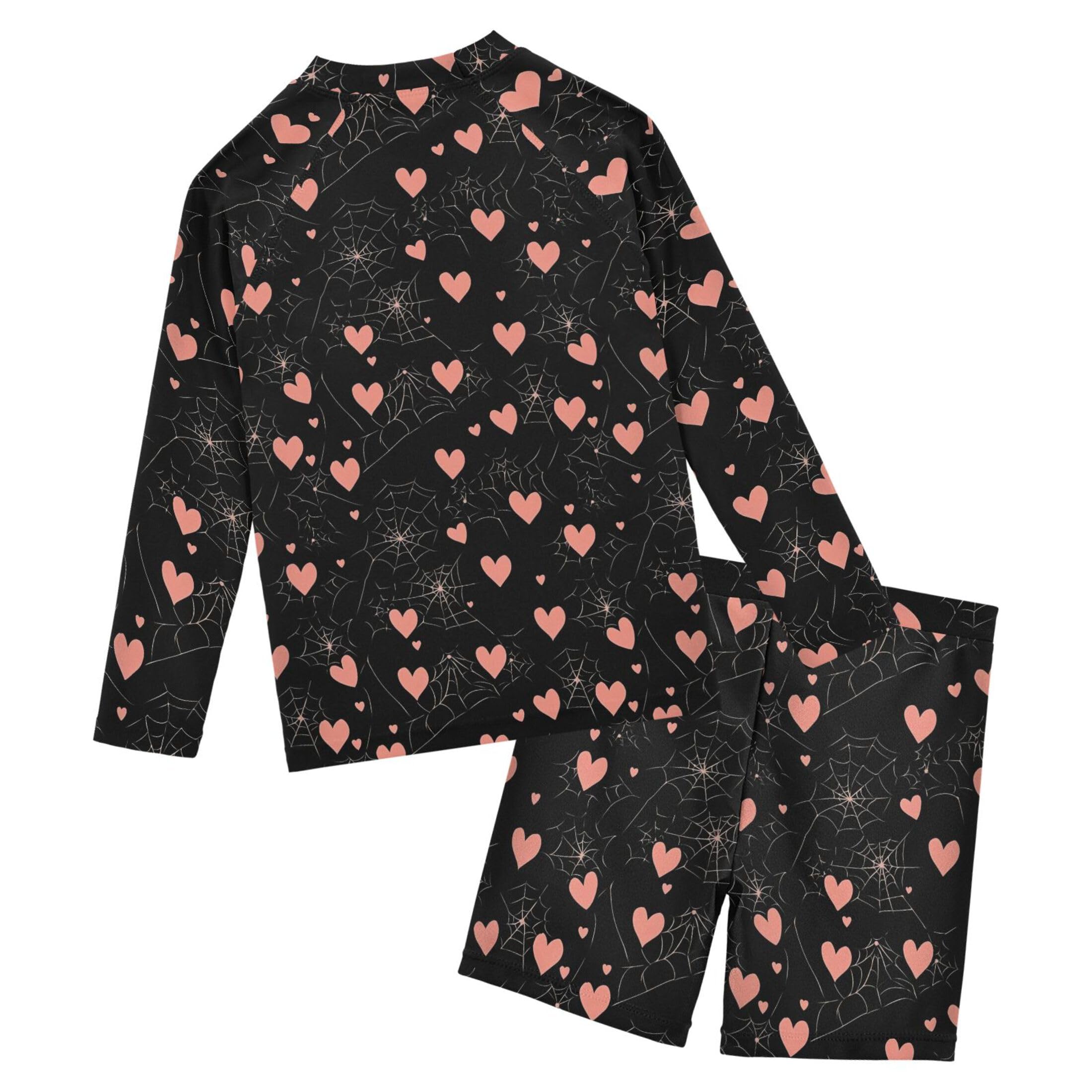 Pink Heart Spider Web Baby Boys' Toddler Long Sleeved Rashguard Swim Bathing Suit Set B0404748
