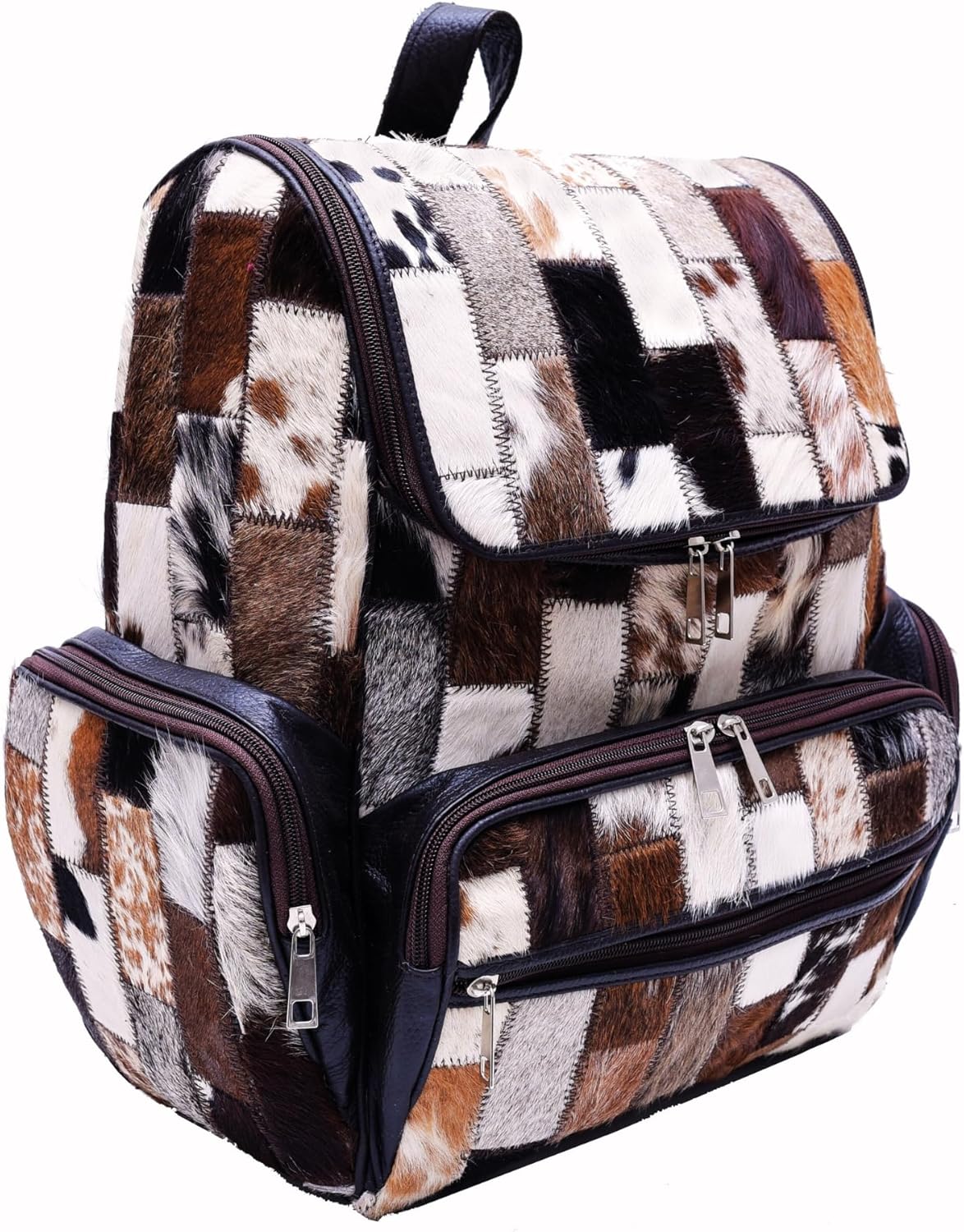 CHAYELL Real Cowhide Backpack for Women Men - Patchwork Hair-On Genuine Full Grain Leather Backpack Laptop Sleeve, 5 Pockets Spacious, Compartment & Sturdy Zippers - Individual Style Cowboy Diaper Bag