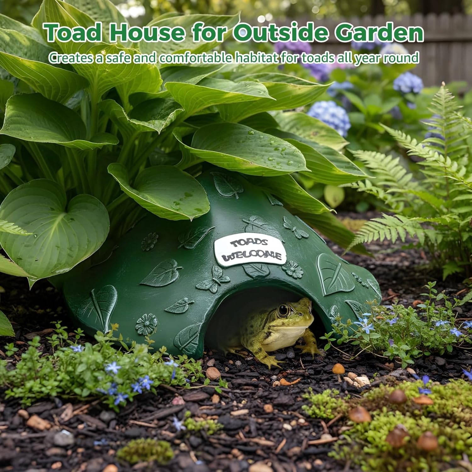 Outdoor Reptile, Resin Garden House, Welcome Sign, 8.1X7.3X5.1, Toad Home