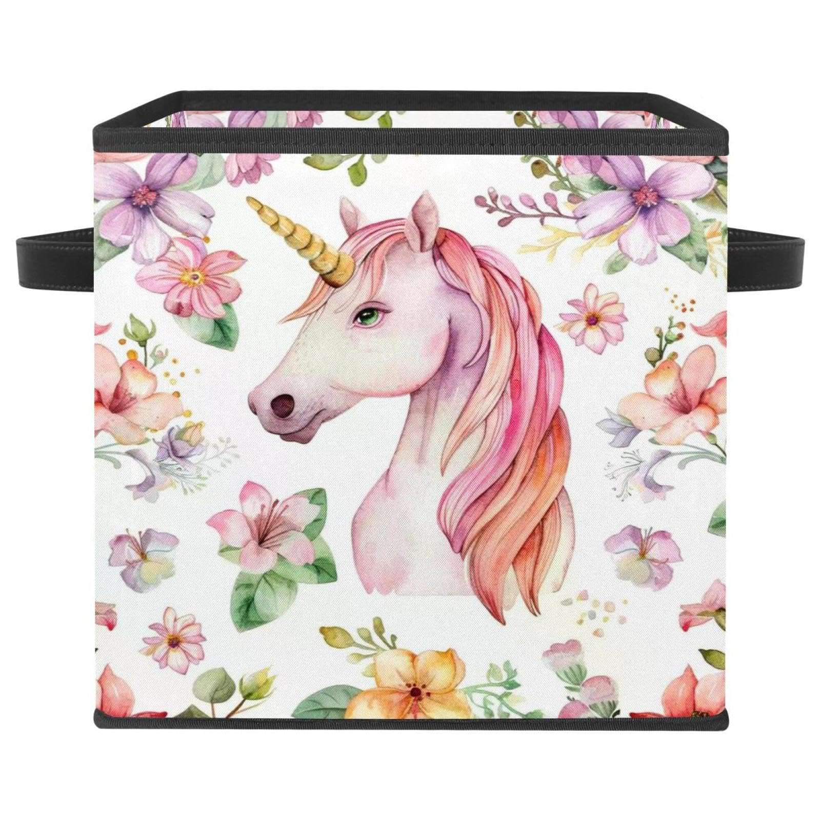 Panier de rangement pliable licorne rose grand cube tissu Oxford 28 cm pour armoire et étagère