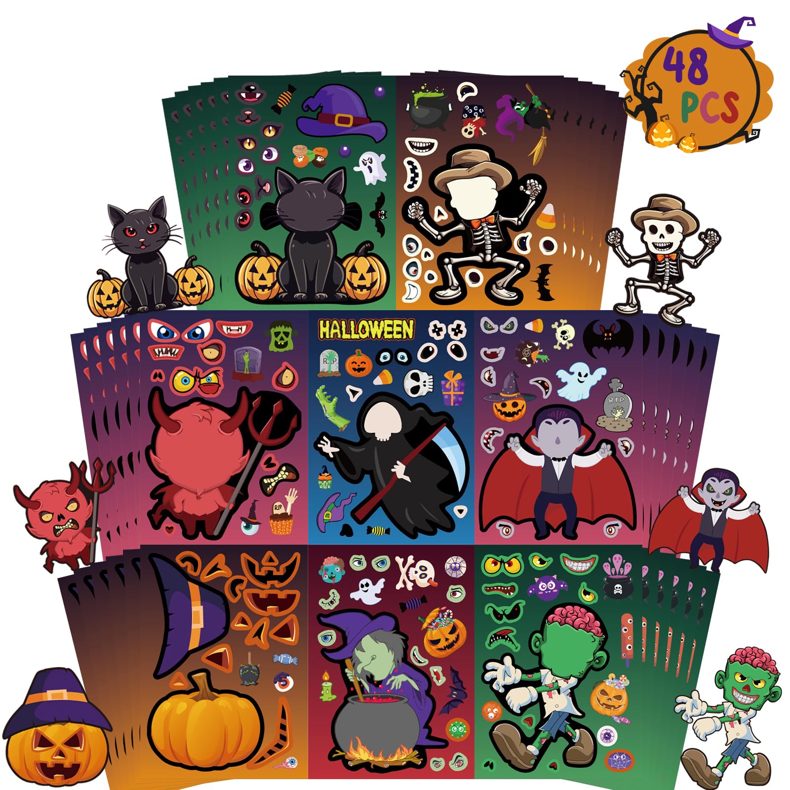 Kit 36 Folhas Adesivos Halloween - DIY Make Your Own Stickers
