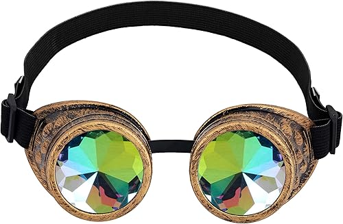 Gafas de caleidoscopio para Raves Trippy psicodélico Steampunk con lentes de cristal de difracción de prisma arcoíris