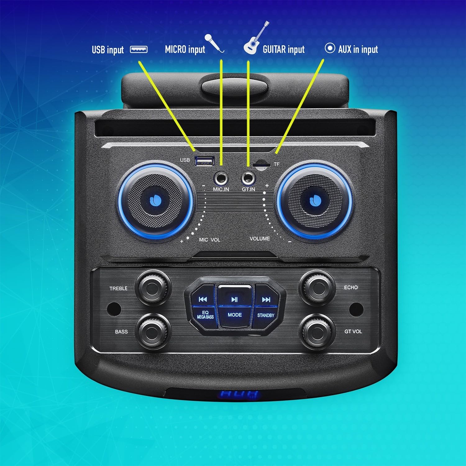 Haut-Parleur Portable Sono 300W NGS WILDDUB1 Stéréo Bluetooth et True Wireless, Double Sub 8" (Micro SD/USB/AUX in/),