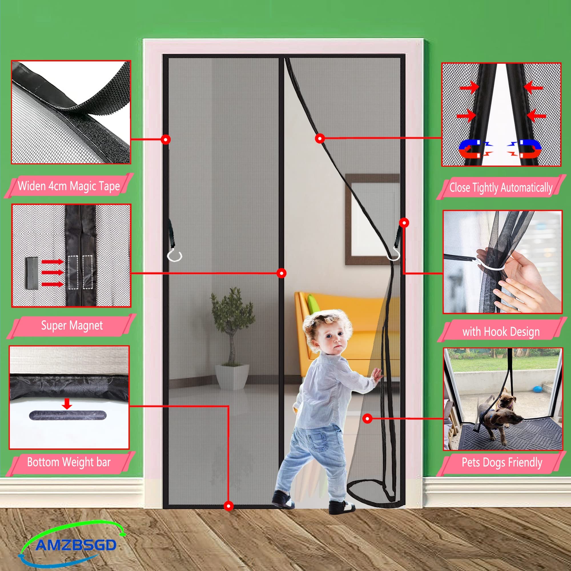 Zanzariera Magnetica per Porte, personalizzabile, 85x240cm, Tenda Zanzariera Porta Ingresso Cortile Rete, Chiusura Automatica Senza Far Entrare Insetti Adatto per corridoio/porta, Nero - 3