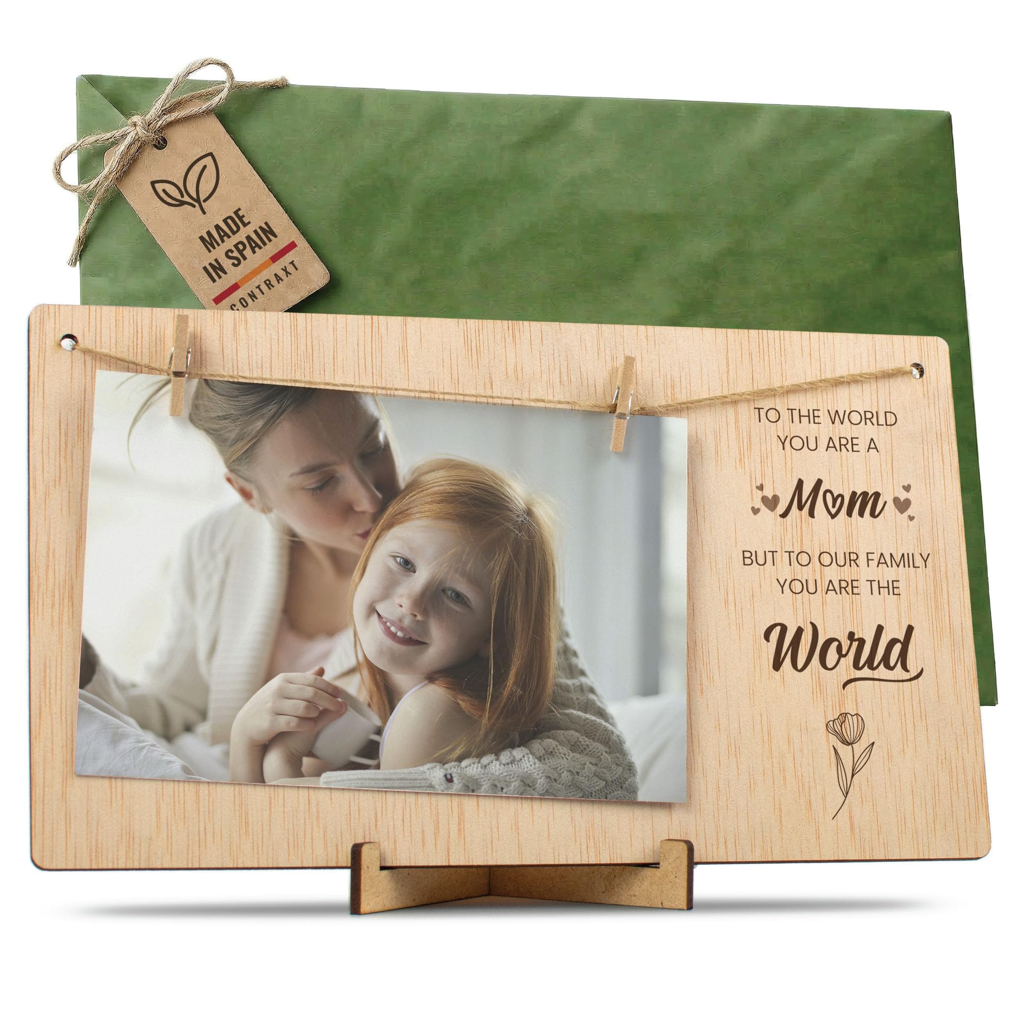 CONTRAXT Photo Frame Mama Mother's Day. Frame to hang photos with natural wood clips gift ideas original details for mom postcard mother's day new wonderful original (Mother EN) โ image 1