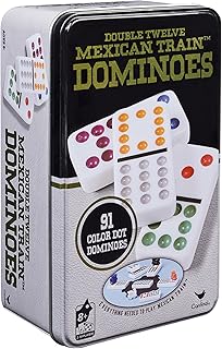 Double Twelve Mexican Train Dominoes Set Color Dot Classic Board Game 2-10 Players in Metal Tin, for Adults and Kids Ages 8 and up