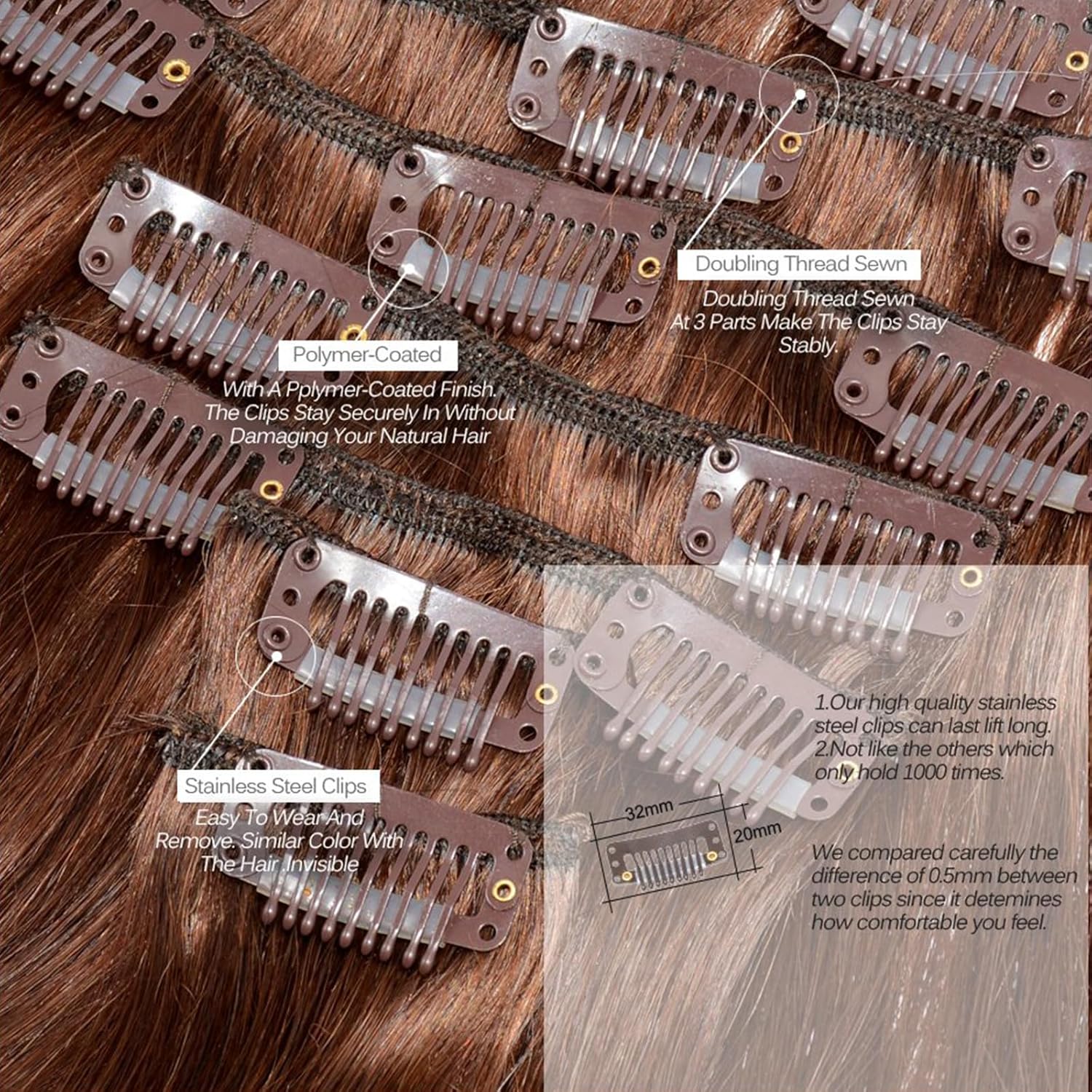 80g Hair Extensions Clip in Human Hair Darker Brown Human Hair Extensions Clip in Real Hair Straight Thick Weft 22 Inch 7pcs