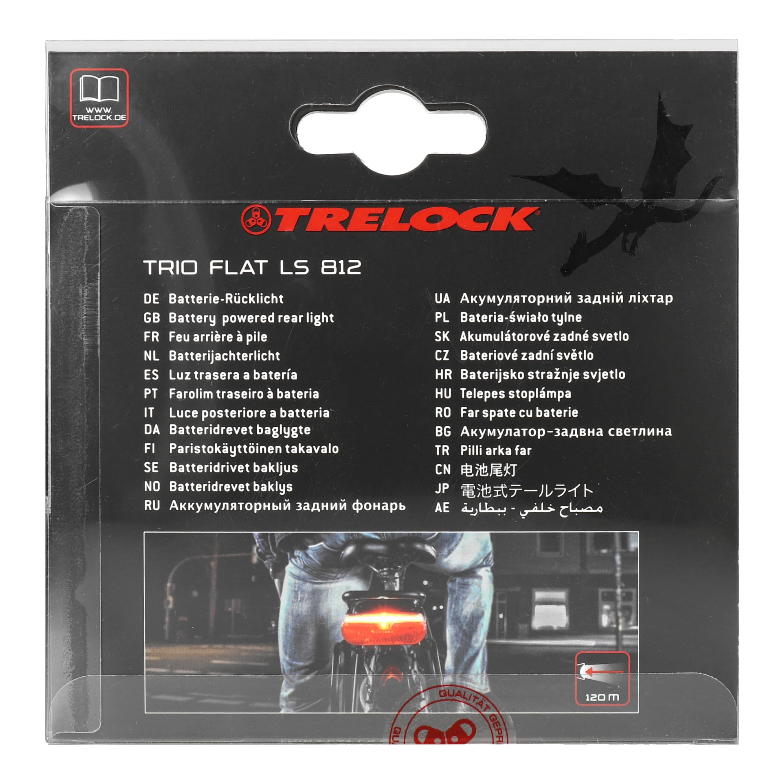 Trelock Unisex – oświetlenie dla dorosłych LS 812 Trio Flat RB S SL tylne światło na baterie, czarne, jeden rozmiar
