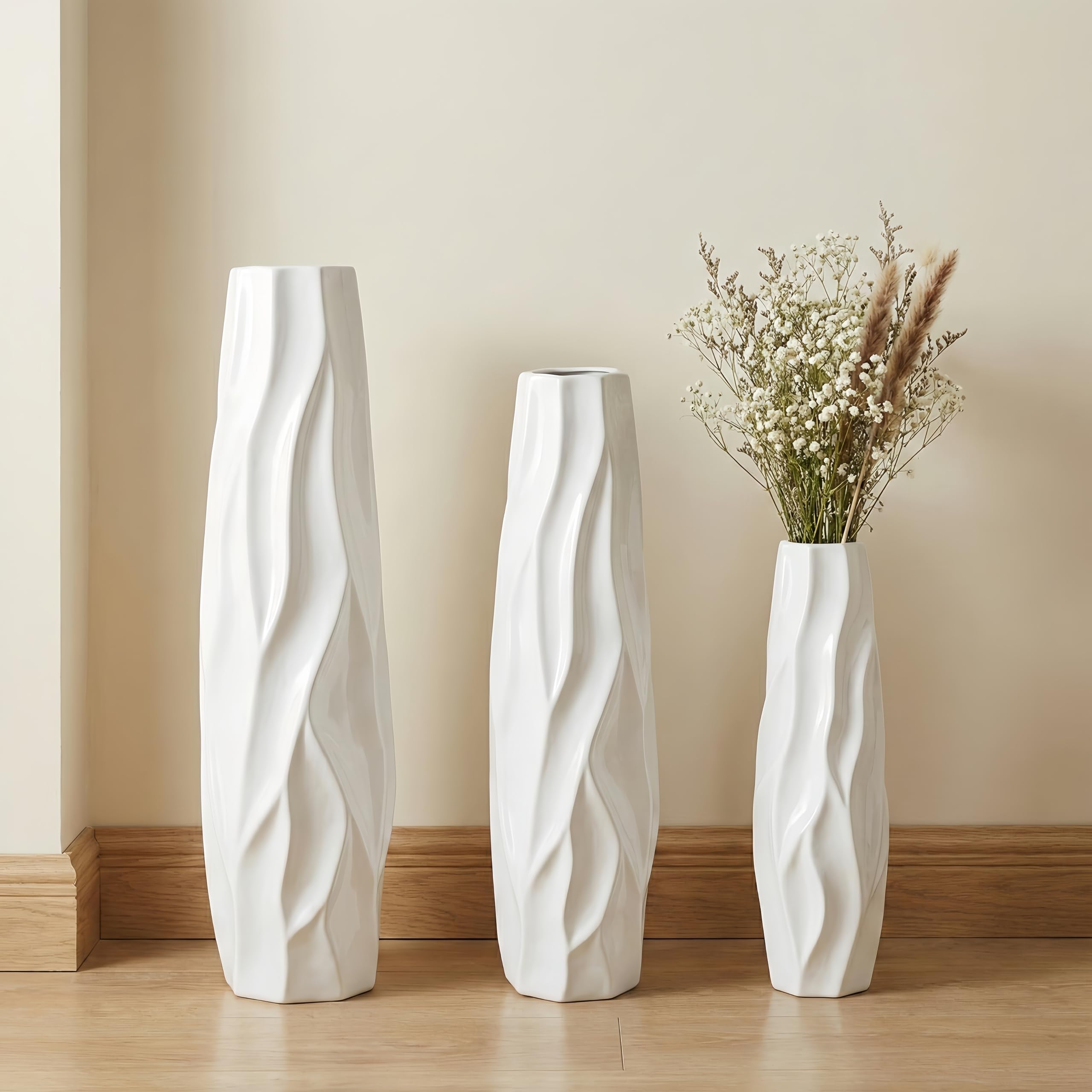 Weiße Keramik Vase 24 Inches/60 cm Tall Floor Flower Vase Halter Dekorative Große Vasen für Tisch Centerpieces Regal Home Decor Getrocknete Wohnzimmer Blumen Arrangement Einfache