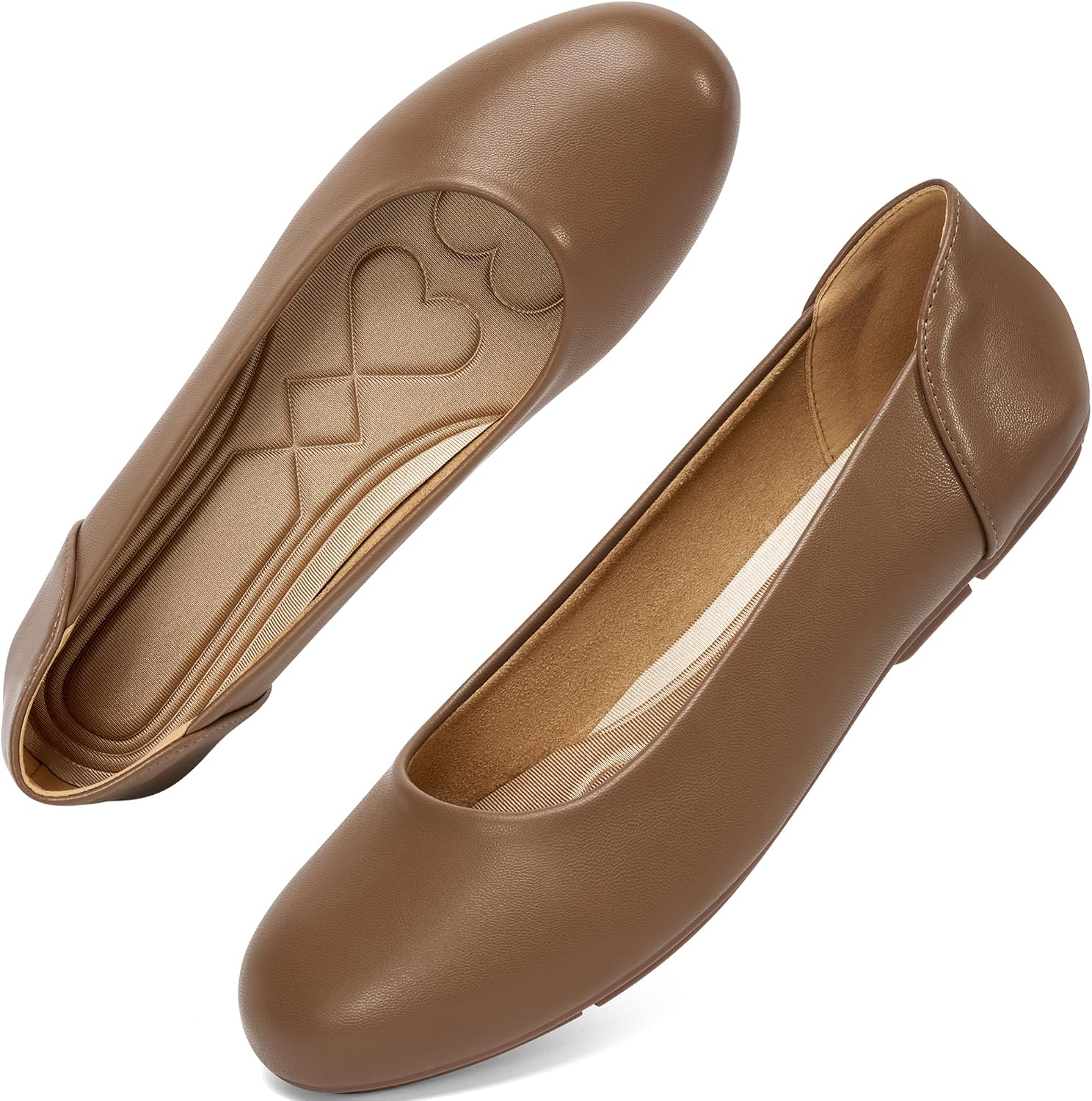 Aomigoct Womens Dress Flats Shoes: Classic Round Toe & PU Leather for Office - No Break-in Heel Pillow & Cushioned Insoles for All-Day Comfort in Business Meetings - Professional Women