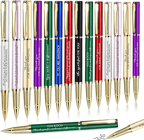 Glenmal 50 bolígrafos de agradecimiento a granel para regalar a los empleados a granel con citas inspiradoras grabadas para profesores, compañeros