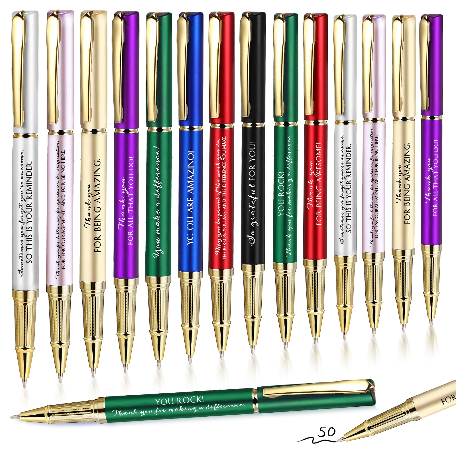 Glenmal 50 Pcs Teacher Appreciation Gift Inspirational Quotes Pens Nurse Colorful Ballpoint Pen Thank You Ballpoint Pens with Engraved for Employee Appreciation Gifts Office Supplies(Appreciated Sign)