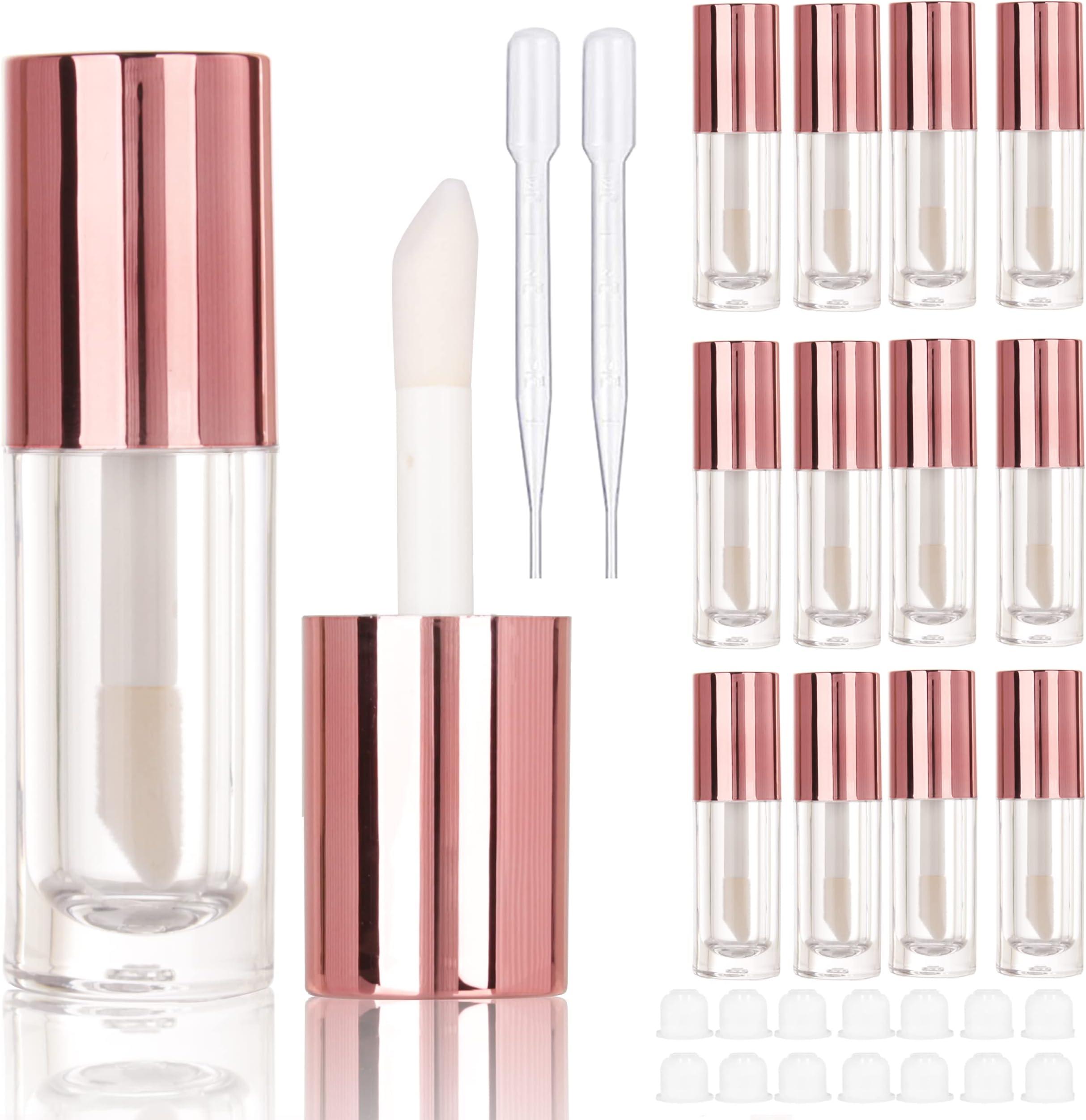 COSIDEA 14pcs Empty 6ml big brush Chunky lip gloss tubes for DIY lip gloss,Rose Gold Large doe foot wand l lipgloss containers