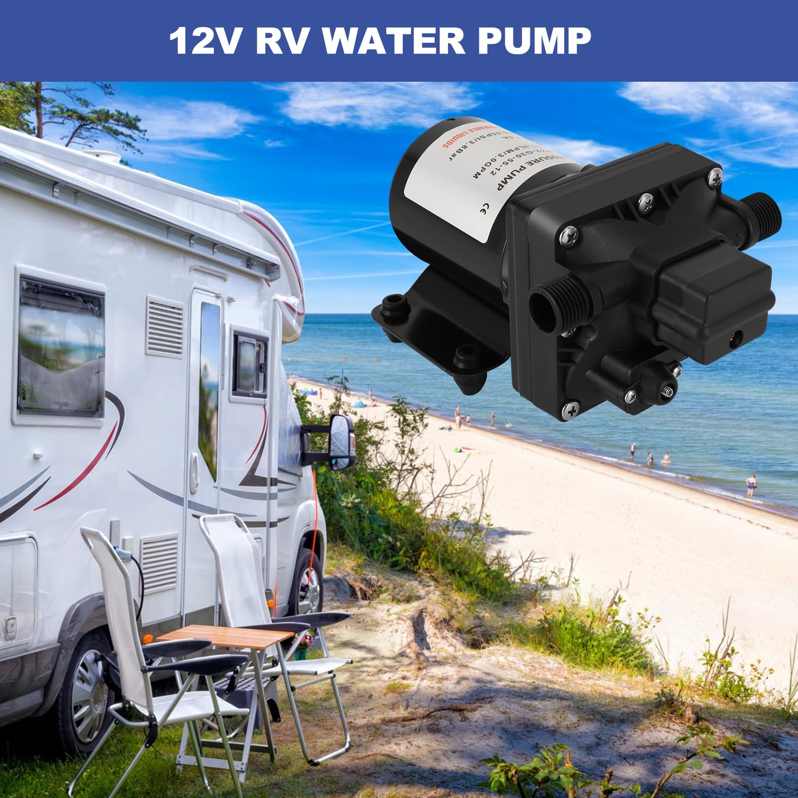 Shurflo 4008-101-E65, Erogatori di Acqua Calda e Fredda, 55 Psi 3 Galloni Al Minuto 7,5 Ampere 12 V Pompa Acqua Autoadescante per Roulotte 4008101E65