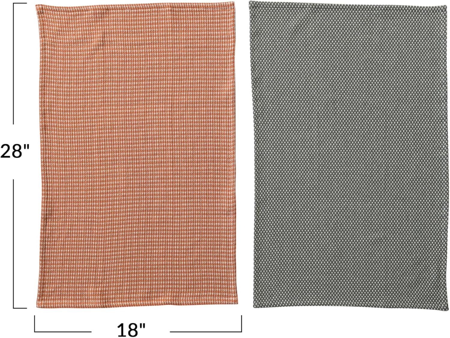 Creative Co-Op Woven Cotton Dobby Tea Towels, Orange and Charcoal, Set of 2