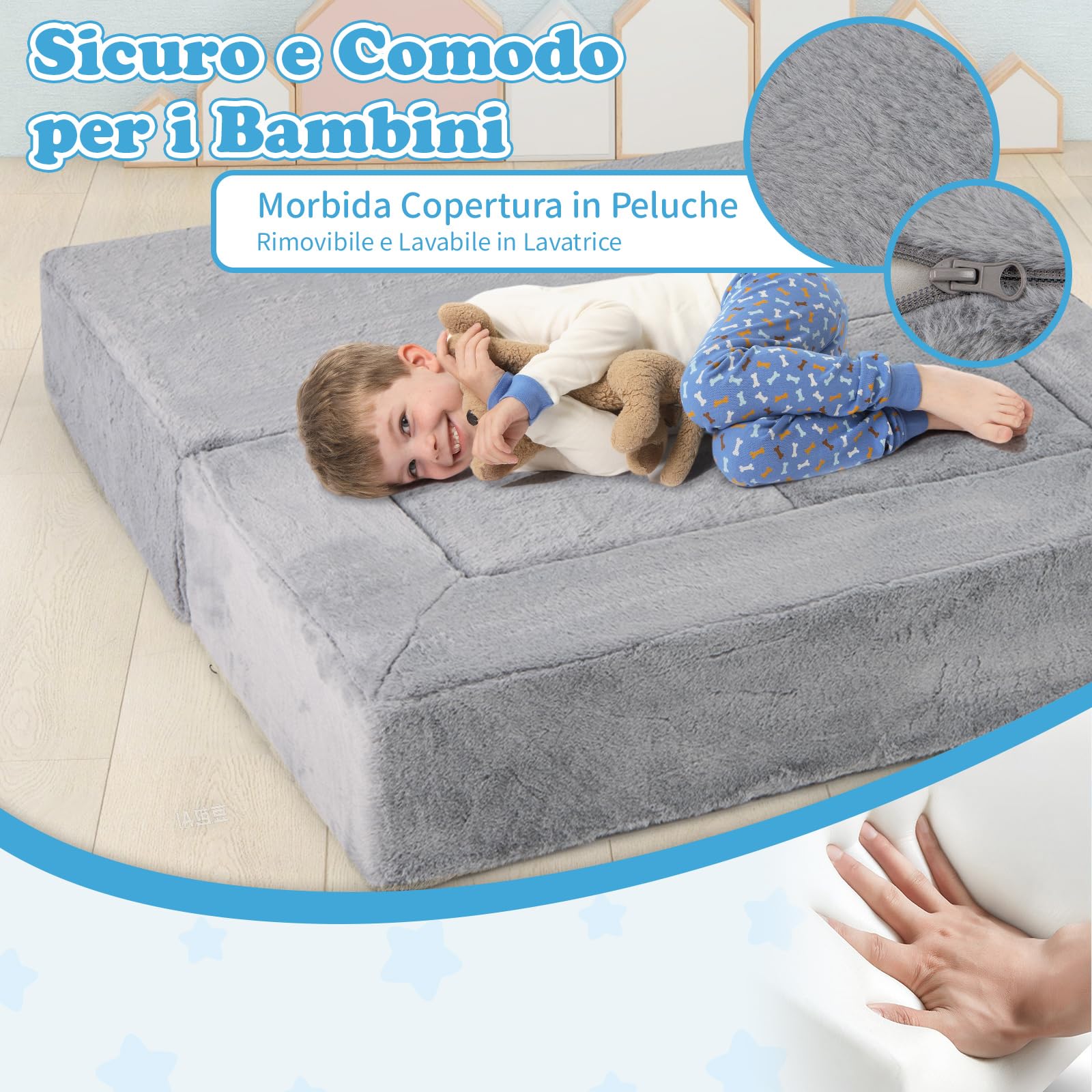 COSTWAY Divano Modulare per Bambini 4 Pezzi in Schiuma | Divano Letto per Bambini con Poltrone per Stanze da Gioco, Camere da Letto e Soggiorno