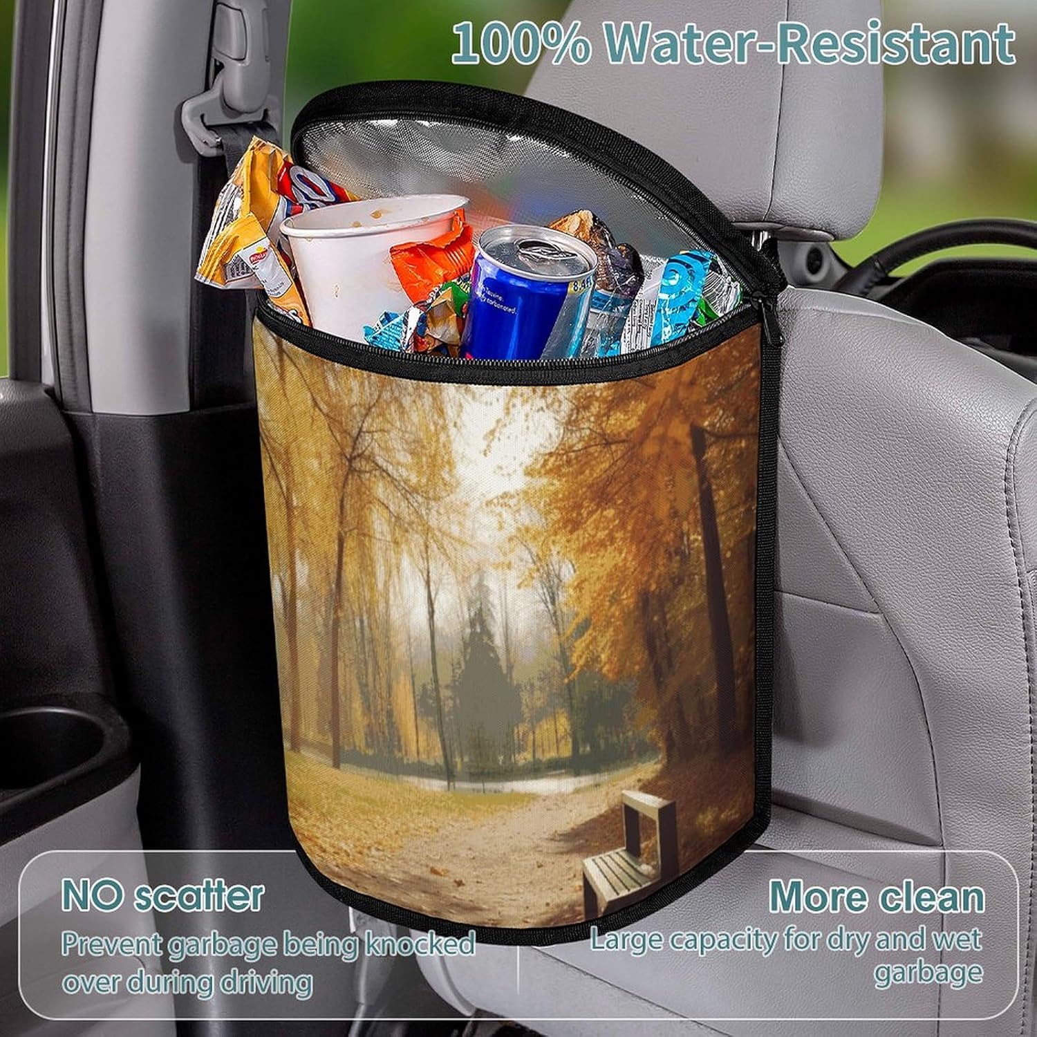 Hanging Car Trash Bag Autumn Park Printed Car Garbage Storage Bag Leakproof Car Trash Can Portable Garbage Storage Bags