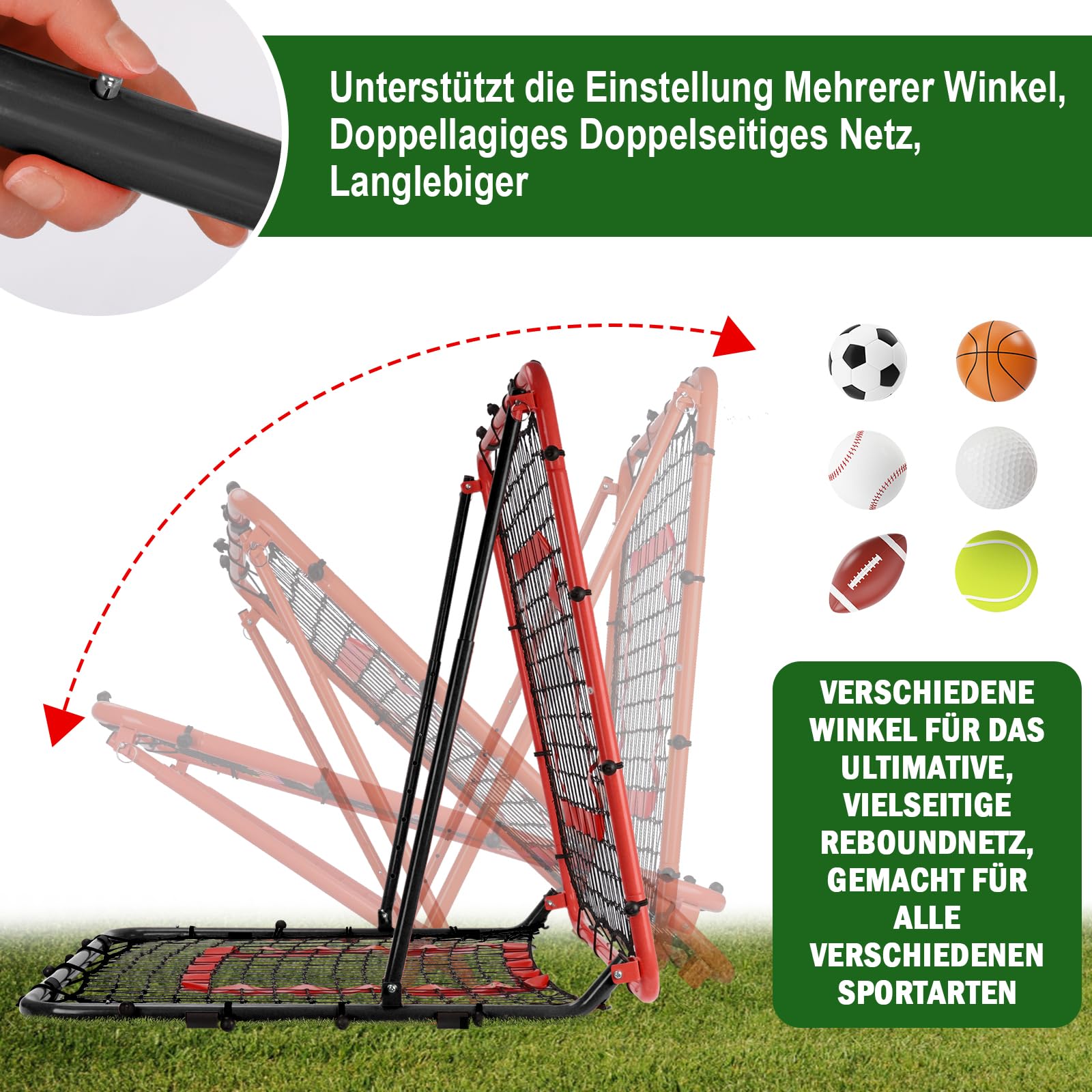 Rebounder für Fußball 85x85cm, Fußball Rebounder, Verstellbar mit 8 Winkeln, Doppellagiges Netz, Geeignet für das Ausübung Verschiedener Ballsportarten, Ideal für Teenager & Erwachsene