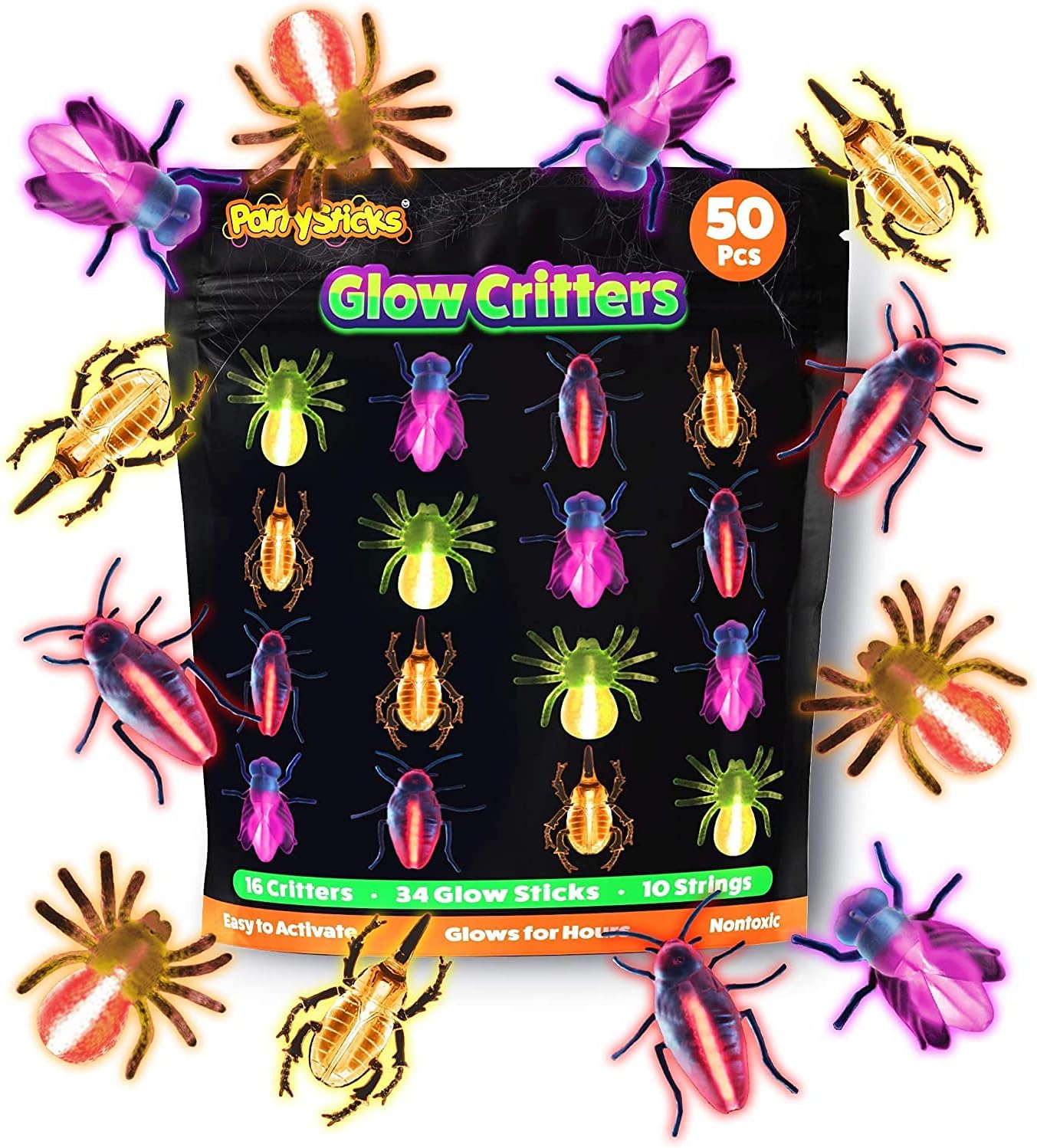 Glow Critters Easter Egg FIller & Basket Stuffer - Glow Sticks Party Favors - Glow in The Dark Party Supplies - 50 Count