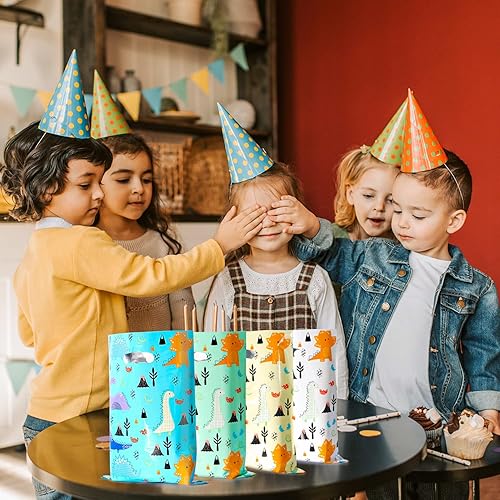 Miniatura 8 de HABILE 48 bolsas de plástico para fiestas, bolsas de plástico más gruesas con asas para todo tipo de fiestas de vacaciones (dinosaurios)