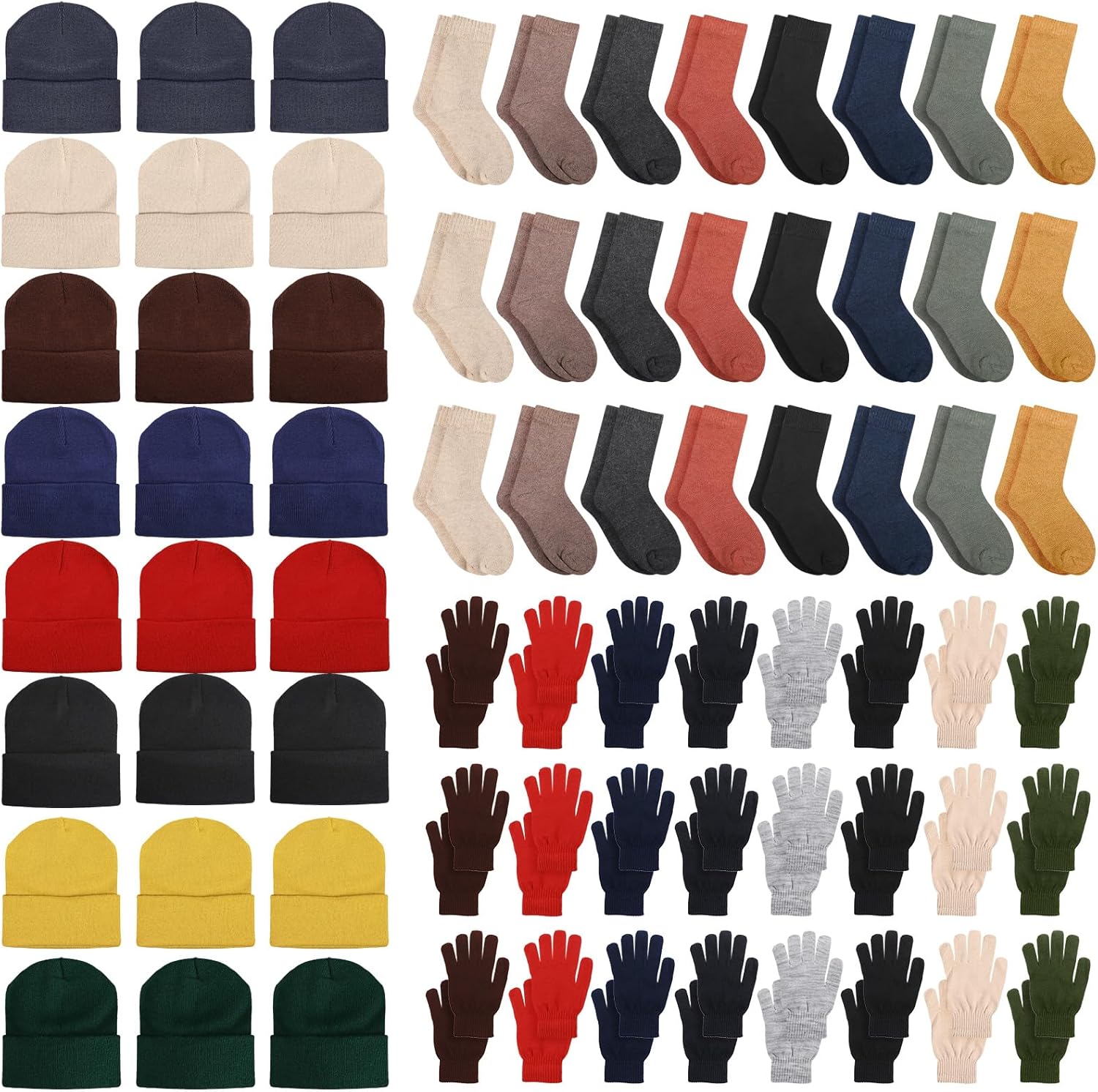 Hillban Winter Beanie Hat Gloves Set with Warm Socks Bulk, Homeless Knitted Beanie Cap Thick Thermal Winter Gloves Socks Pack