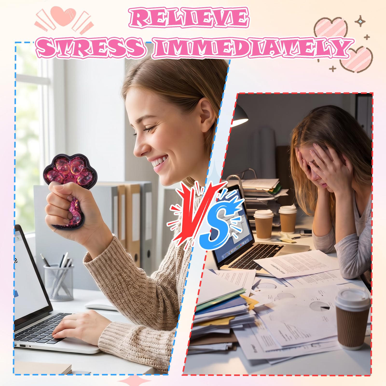 Cat Paw Squishy Stress Relief Toys, Cute Fidget Toys Squishies, Style E - Red - Image 4