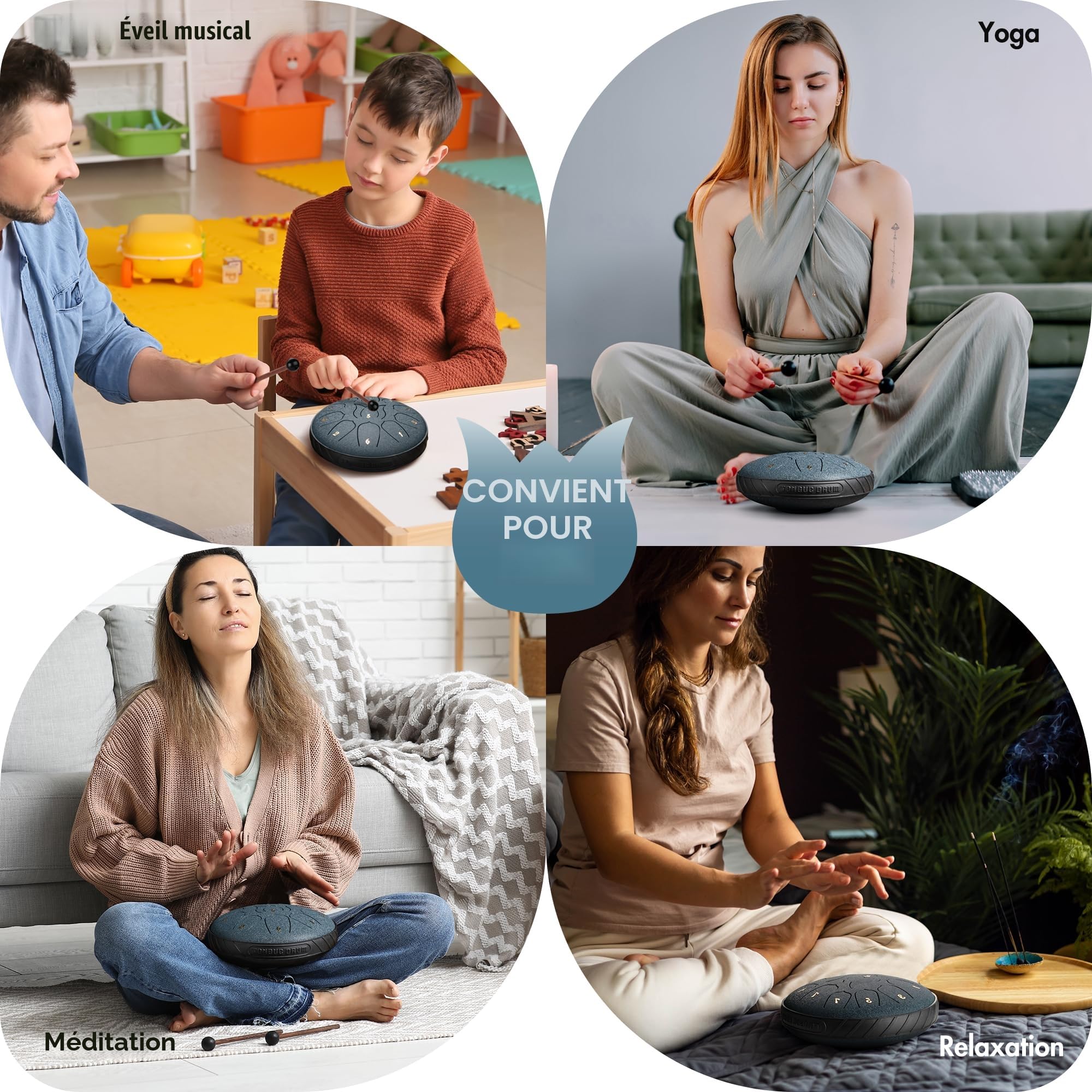 CAHAYA Tambour à langue en acier 6 pouces 11 tons : instrument de percussion en acier pour enfants livré avec livre de musique baguettes touche et sac tambour à main pour méditation yoga, bleu marine