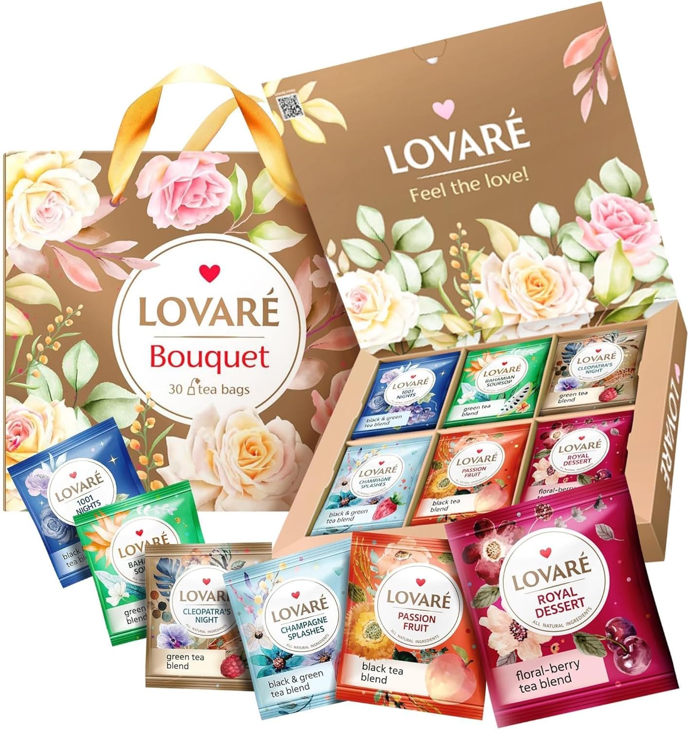 LOVARE Tea Bags Variety Pack - Made in Ukraine - Black and Green, Floral Berry, Mixed Blend Assorted Collection - Tea Sampler - Gift Sets for Tea Lovers (30 Bags - 6 Tastes)