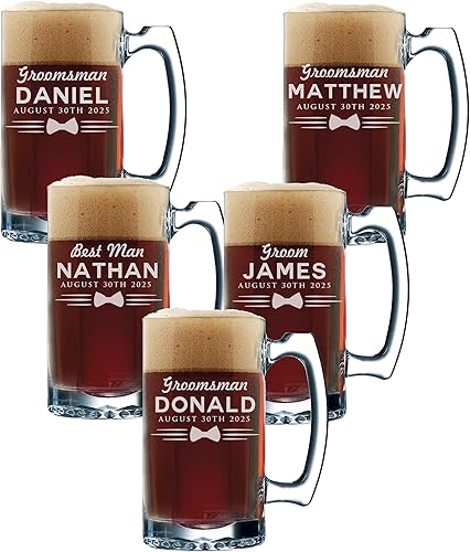 My Personal Memories Conjuntos personalizados de tazas de cerveza padrinos de boda, estilo uniforme de 12 oz (5)