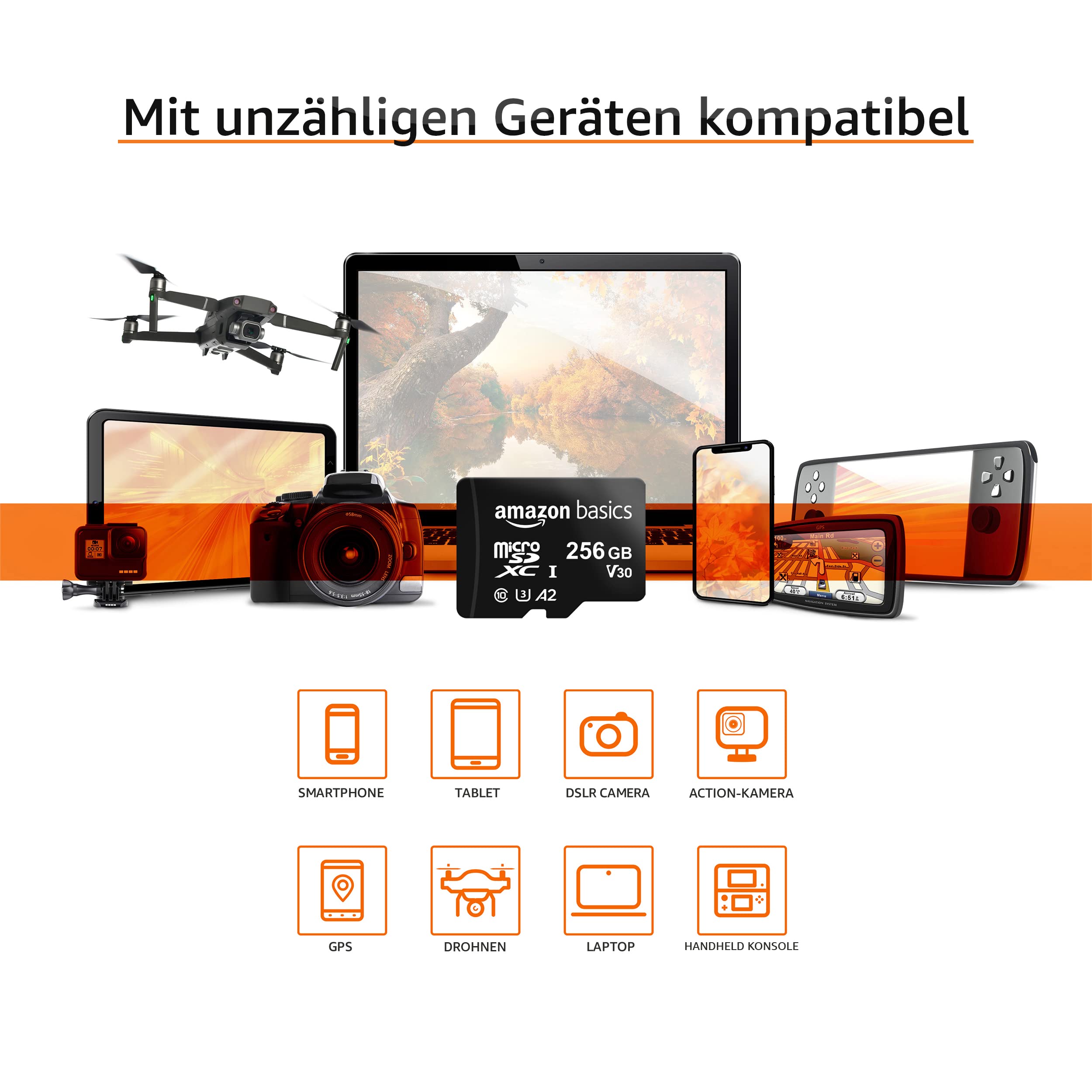 Amazon Basics microSDXC-Speicherkarte 256 GB A2 U3 mit Adapter, Lesegeschwindigkeit bis 100 MB/s, Schwarz