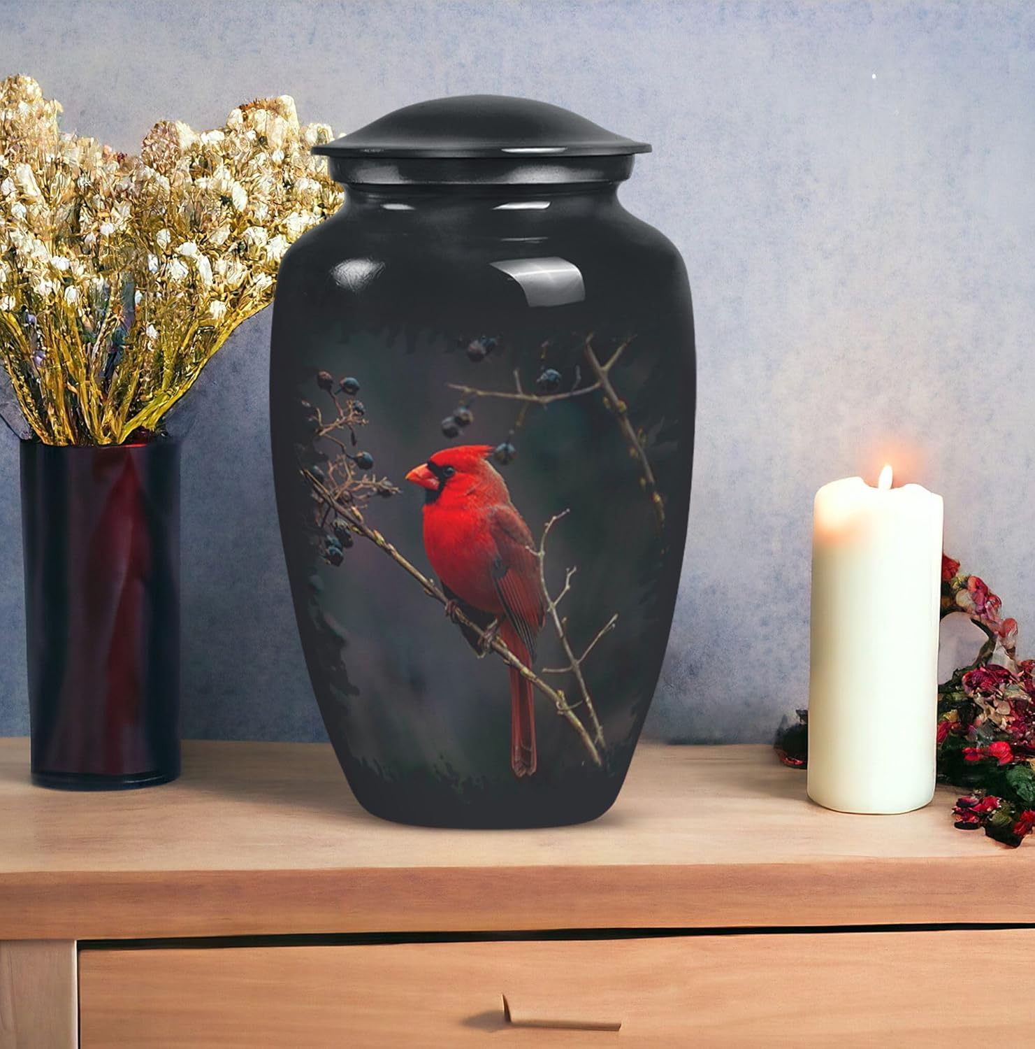 Red Cardinal Bird Urn - Keepsake Urns for Human Ashes - Urns for Human Ashes Adult Female - Cremation Urns for Human Ashes - Urn for Ashes Adult Male - Black Urns 10Inch & 3Inch