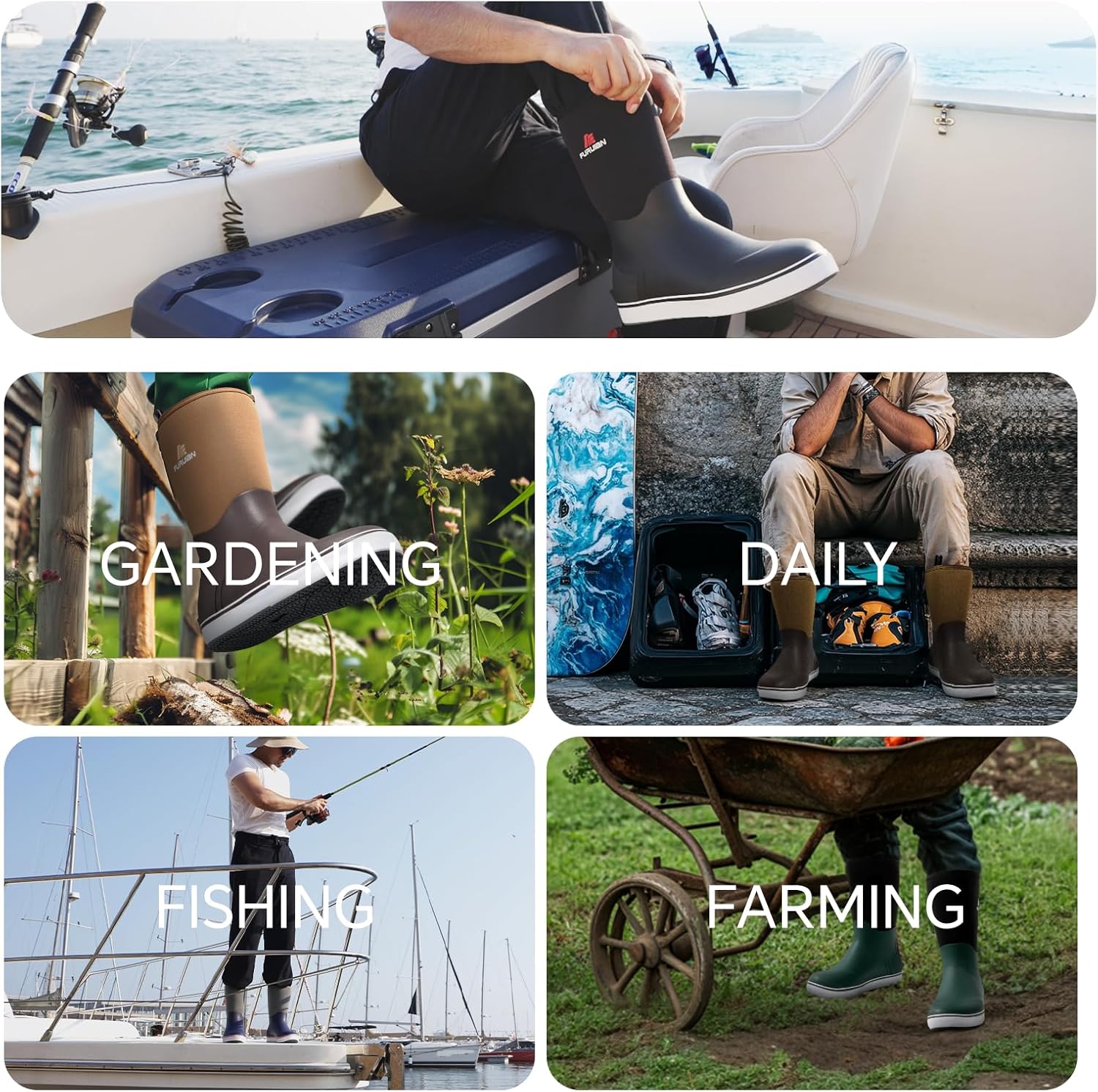 Furuian Men's Deck Boots Mid Calf Fishing Boots Rubber Boots for Men Waterproof Work Boots Longshore Durable Anti Slip Rain Boots - Image 6