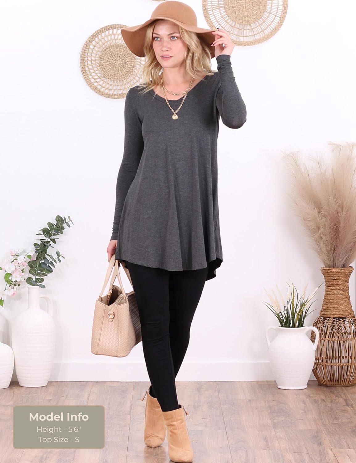 Popana Long Sleeve Tunic Top Shirts Women, Flowy Loose Fit Tops Womens Tunics Tees Long Sleeve Shirt for Leggings, 3-Pack