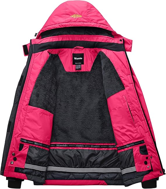 Wantdo Women's Mountain Waterproof Ski Jacket Windproof Rain Jacket Winter Warm Hooded Coat