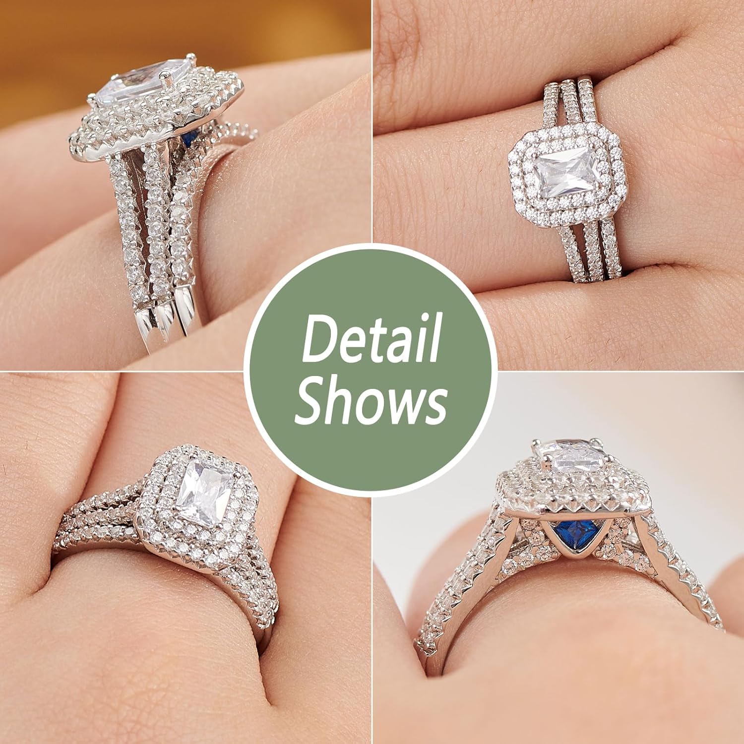 Wuziwen Emerald Wedding Rings for Women Bridal Sets 925 Sterling Silver CZ Cubic Zirconia Size 5-12 - Image 4