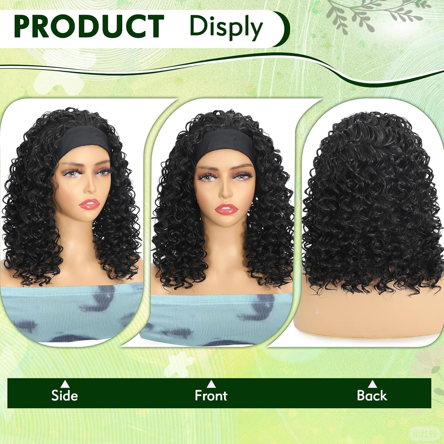 SCENTW Short Curly Headband Wigs for Black Women 12inch Deep Wave Black Headband Wig for Women Curly Head Band Wig with Headbands Attached Daily Use