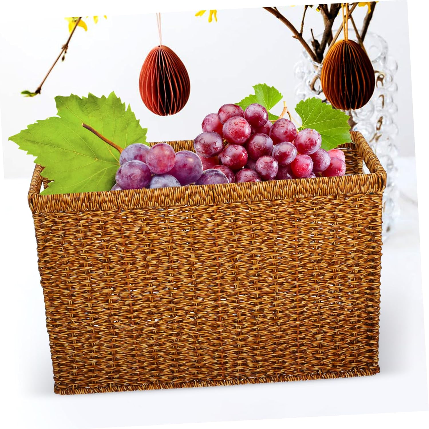 Zerodeko Woven Storage Basket with Handle for Organizing Household Sundries Japanese Design Deep for Snacks Cosmetics and Item