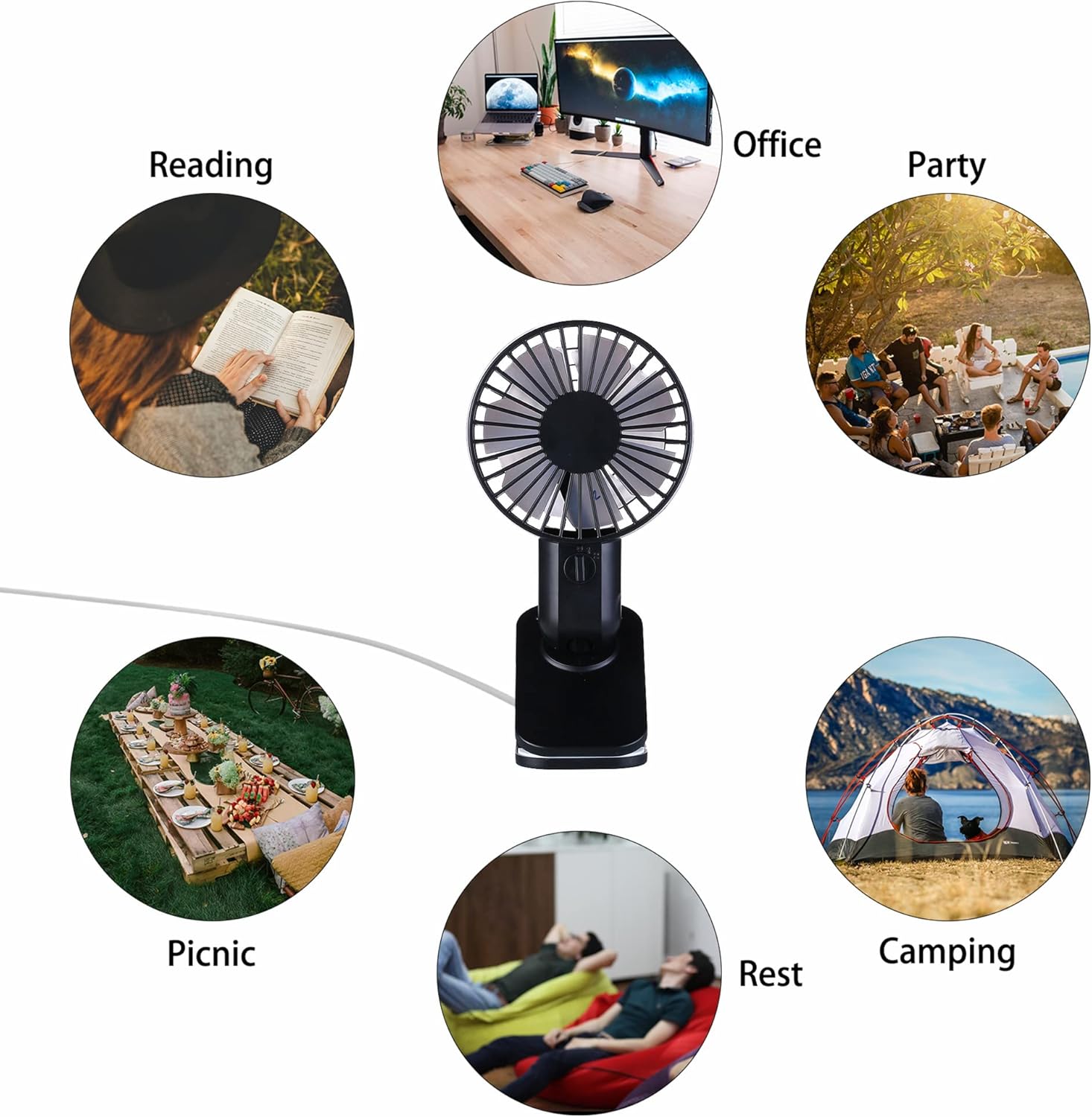 5V USB-Powered Fan Cooling Air Fan Rotatable Powerful Fan with Remote Control Two Speeds Fan with Clamp for Office Computer Desk Student Dormitory Study - Black