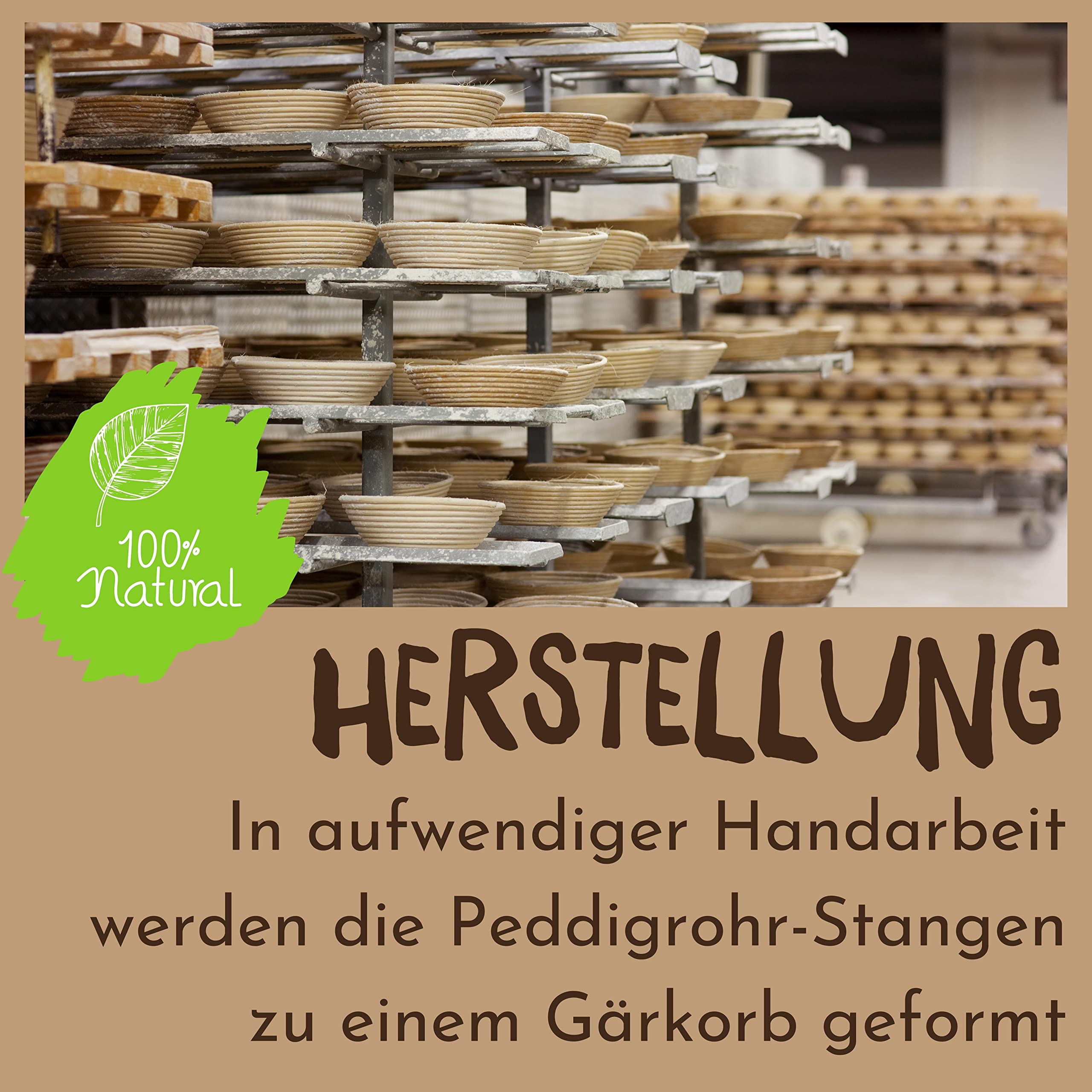 riijk Gärkörbchen + Teigschaber – Der ideale Gärkorb aus natürlichem Peddigrohr (oval, 28 cm) – mit Leineneinsatz, rostfrei geklammert