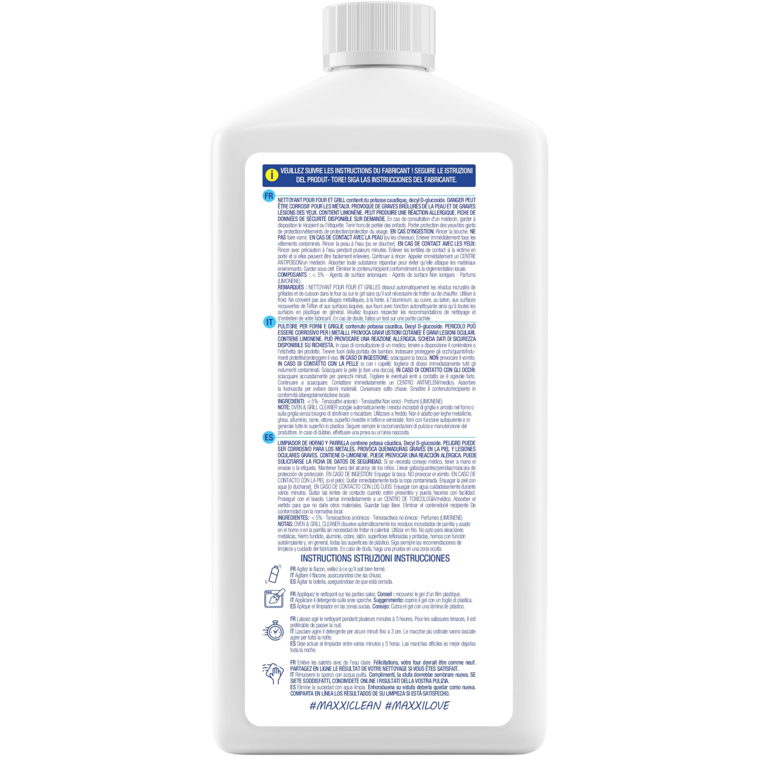 MAXXI CLEAN | Pulitore per forno, grill e BBQ extra forte (750 ml)| Pulitore e sgrassatore automatico | Per forno, piano cottura e grill | Scioglie incrostazioni