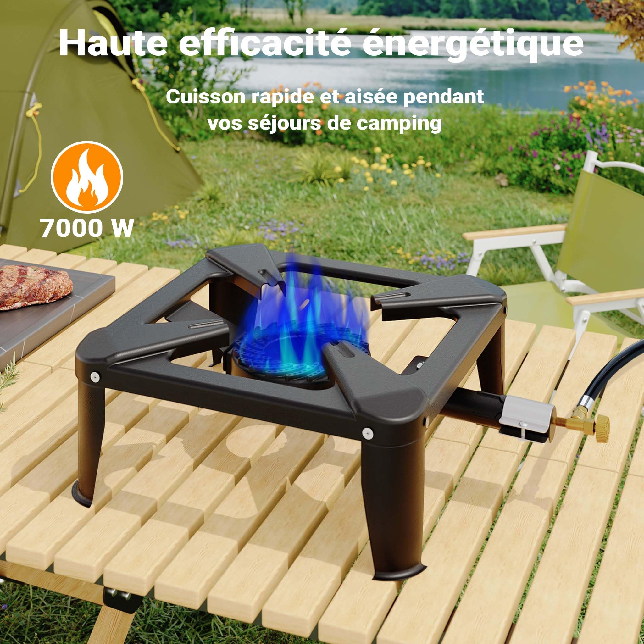 Wiltec Réchaud à gaz outdoor, 560 x 410 x 165 mm, cuisinière en acier 450 g/h 7 kW, camping loisir excursion randonnée, usage propane/butane
