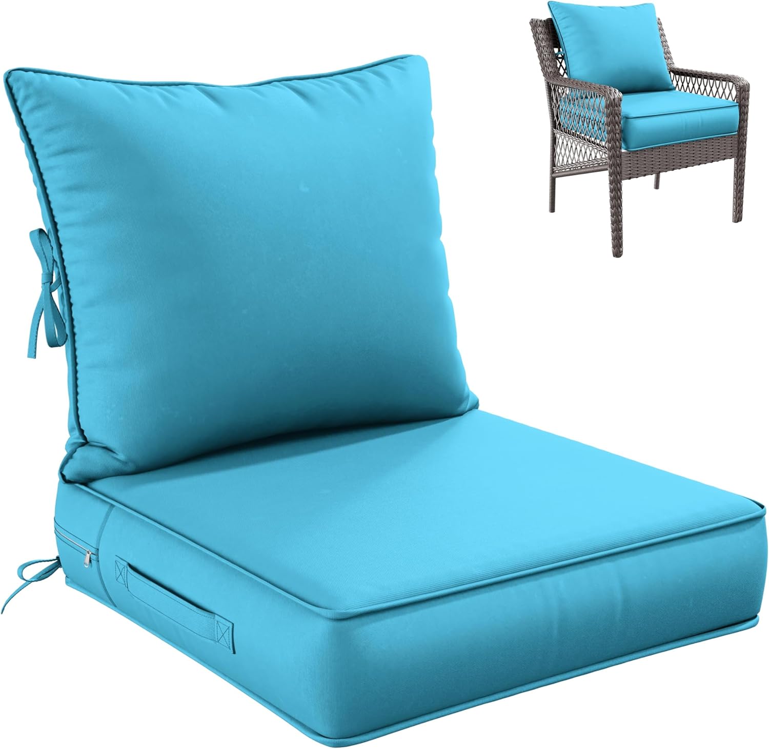 Premium Outdoor Seat Cushion Chair Cushions for Patio Furniture 24 L X 24 W X 5 H Waterproof & Fade Resistant Deep Seat and Backrest Cushion Set with Removable Covers for Chair, Sofa