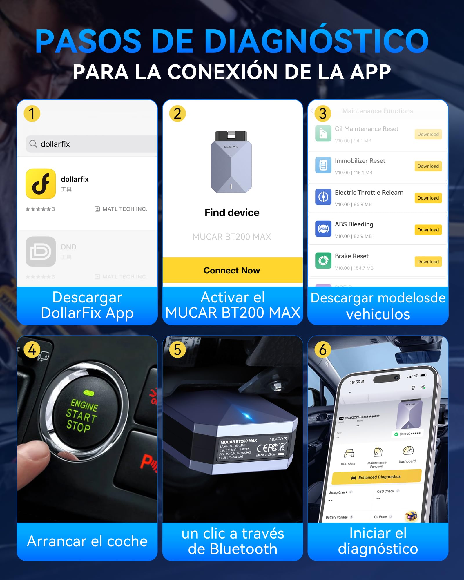 MUCAR BT200 MAX AI Accesibilidad Adaptador Bluetooth OBD2 | Diagnosis Coche Multimarca Todos Sistema+15 Funciones de Reinicio, OBD2 Diagnosis Active Test-Actualización Gratuita